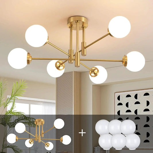 Gold Sputnik Chandelier Glass Globe Shade Modern Light from PriceLows™