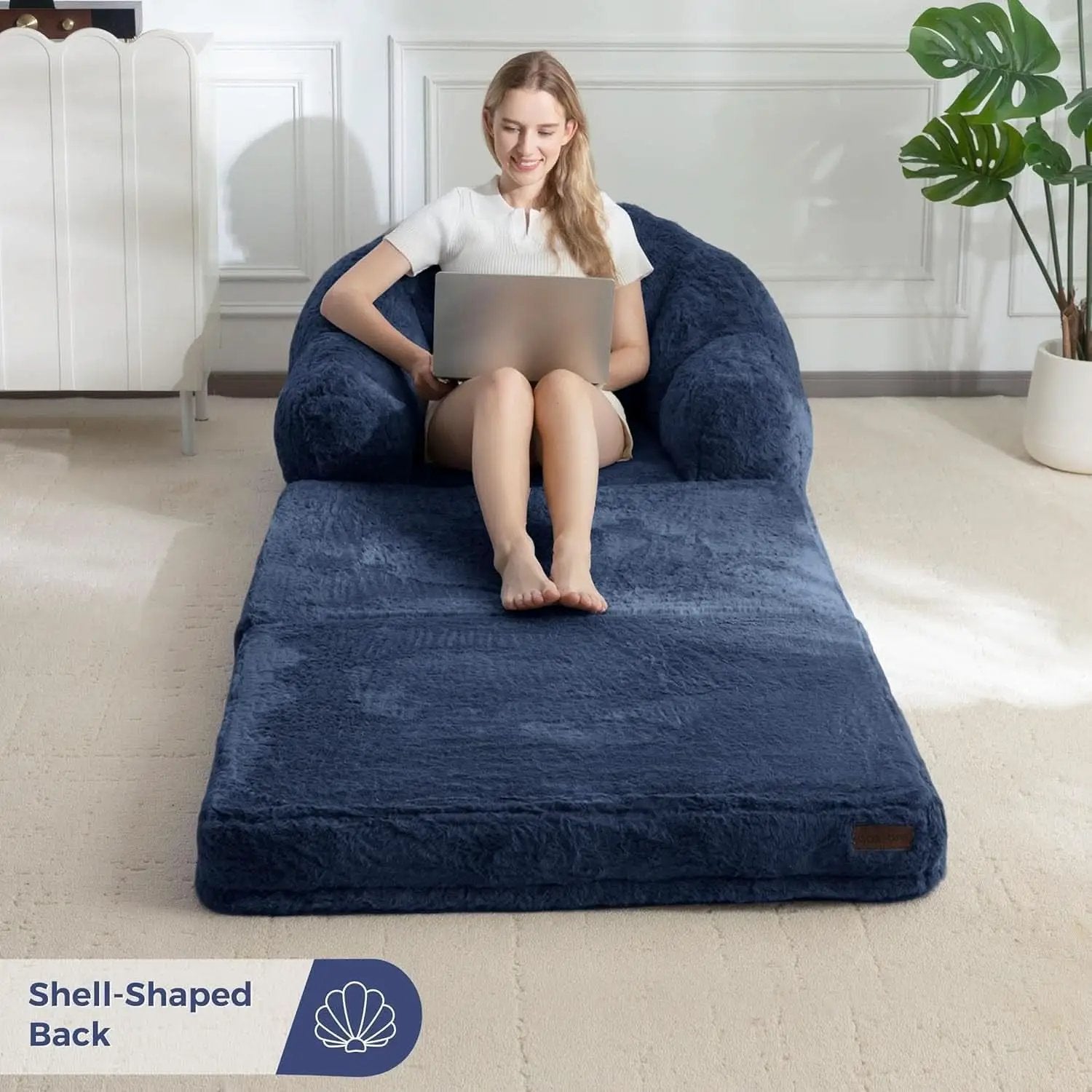 Navy Upholstered Folding Sofa Bed Convertible Lounger from PriceLows™