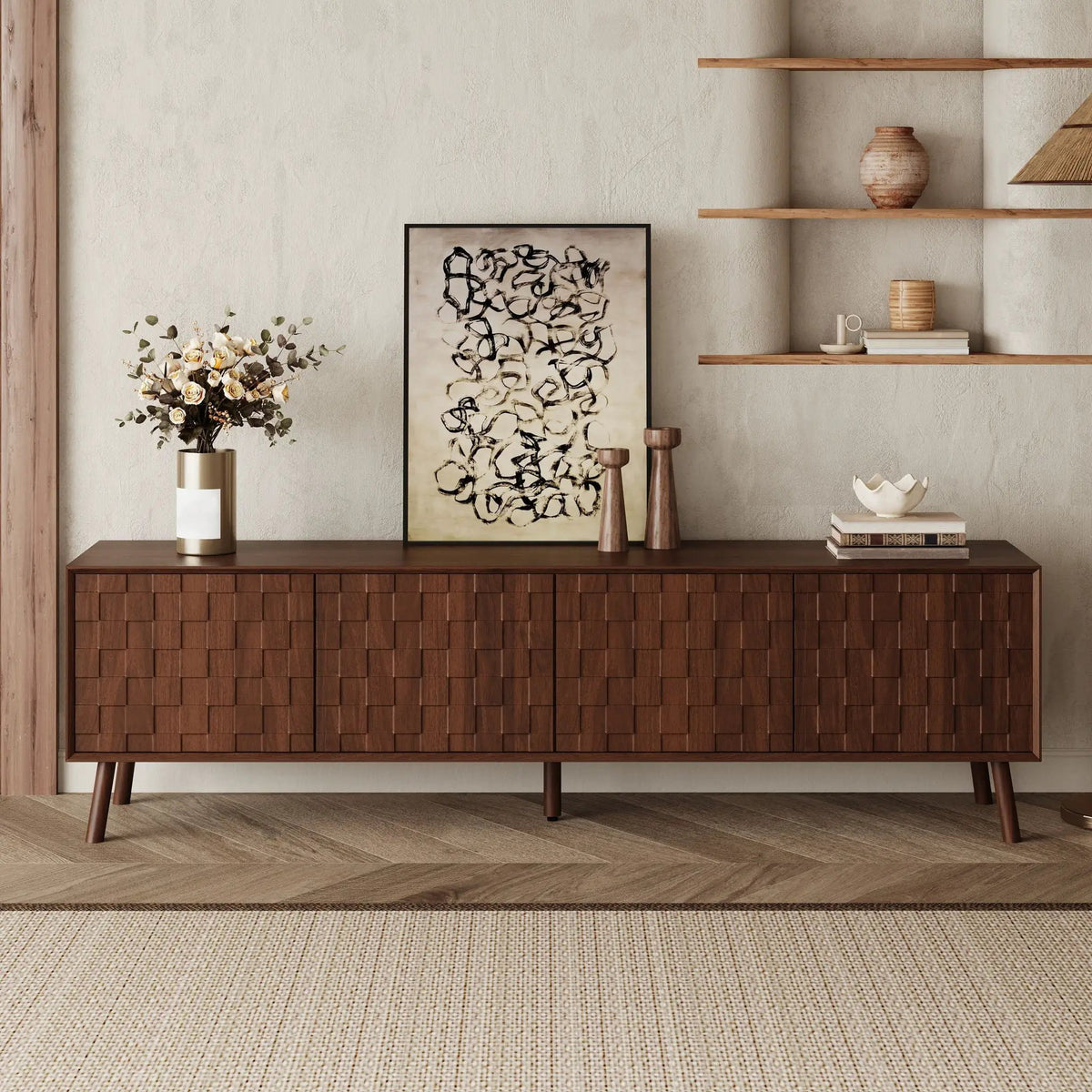 TV Stand | Soft Closing Hinges | Cable Management | Walnut