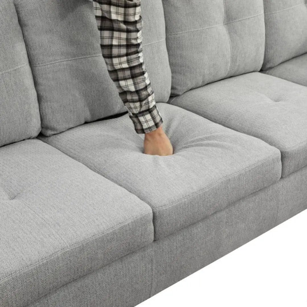 L Shaped 3 Piece Flannel Sofa With Storage Ottoman Grey from PriceLows™