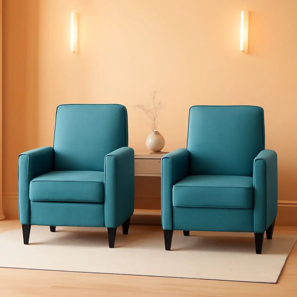 Emmie Fabric Recliner Set In Dark Teal And Dark Brown from PriceLows™