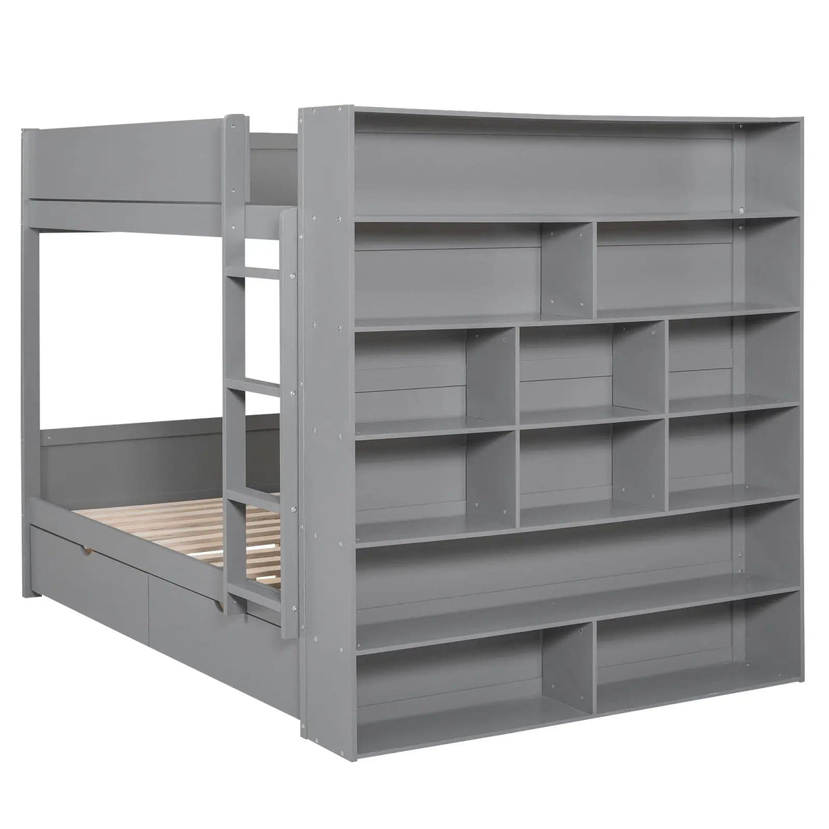 Bunk Bed With 2 Drawers And Multi Layer Cabinet | 2 Pieces | Pine Wood | Bedroom