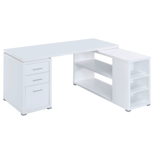 Yvette 60-inch 3-drawer L-Shape Computer Desk 2 Piece Home Office Set | 60 x 47.25 x 29.5 in | Engineered Wood & Veneer | White