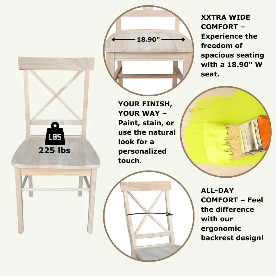 X Back Dining Chairs Set Of 2 In Unfinished Parawood from PriceLows™