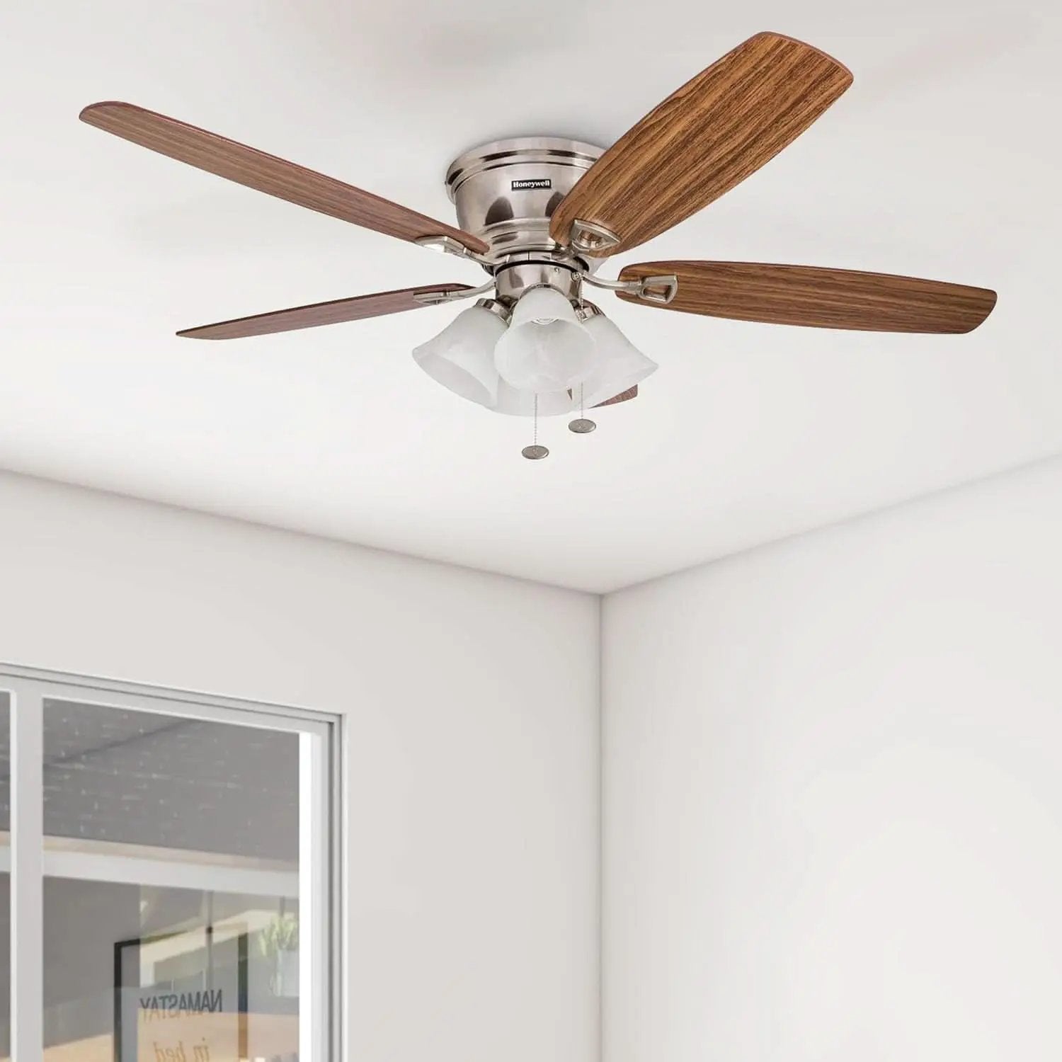 52 Inch Brushed Nickel LED Five Blade Ceiling Fan Light from PriceLows™
