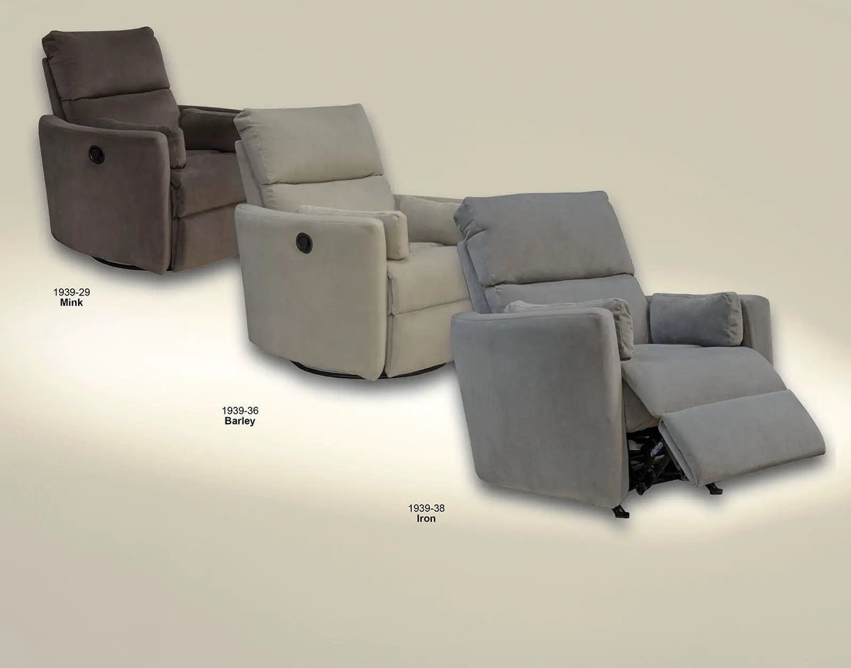 Crescent Swivel Glider Recliner | Unique Shape | Side Bolsters | Power Rocker Option