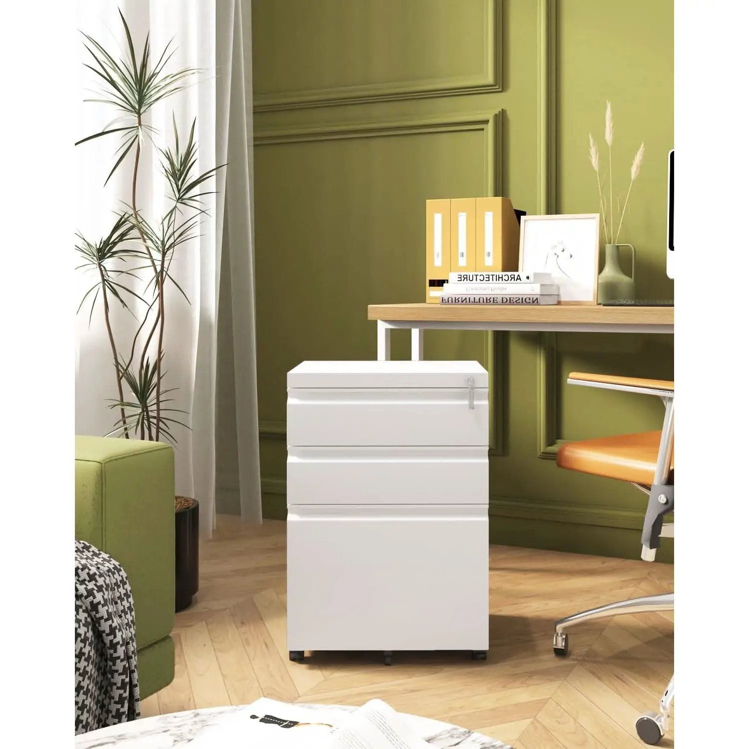 White Rolling File Cabinet With Lock Office Storage from PriceLows™