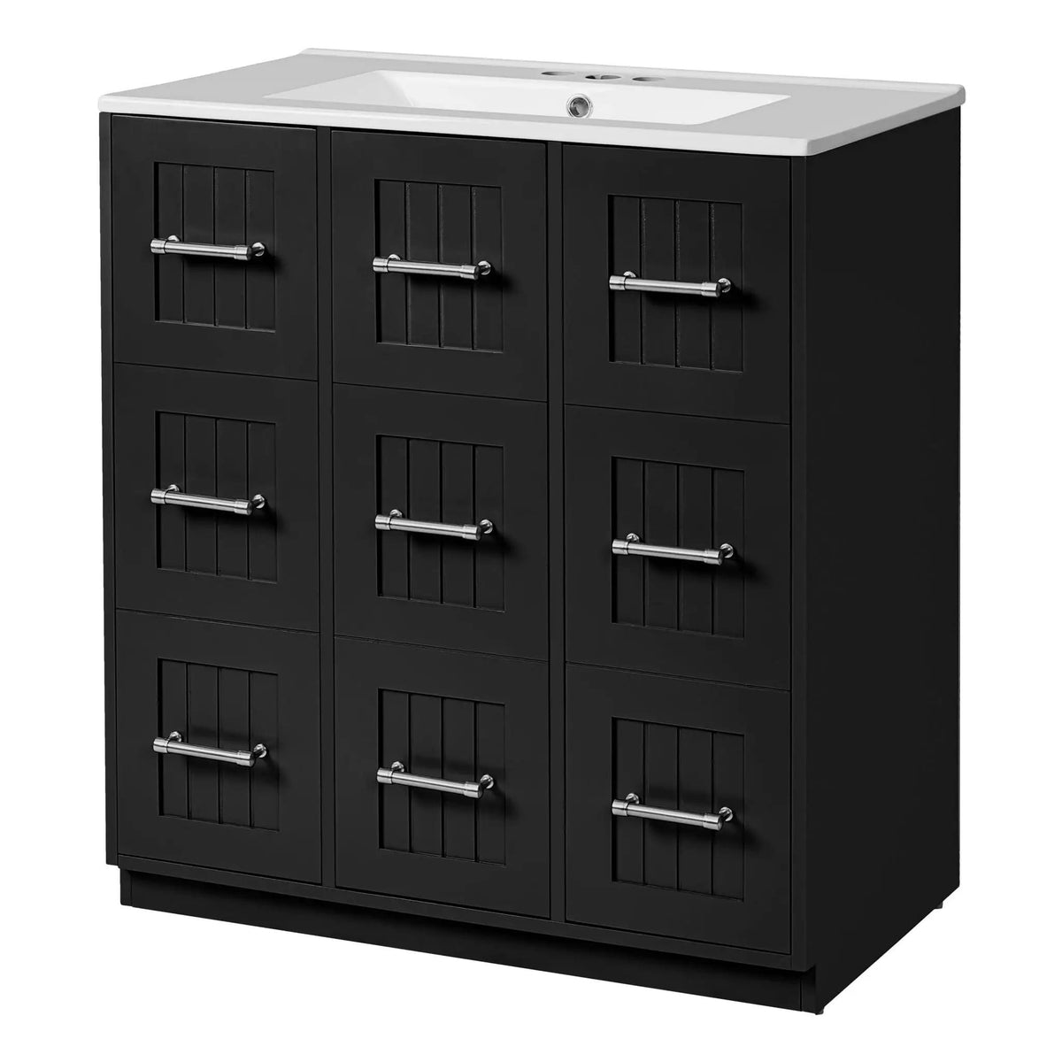 Bathroom Vanity With Undermount Sink, Soft-Close Doors, Drawers, Ceramic Sink | 30 x 18.4 x 33.8 in | Solid Wood & Metal | Bathroom