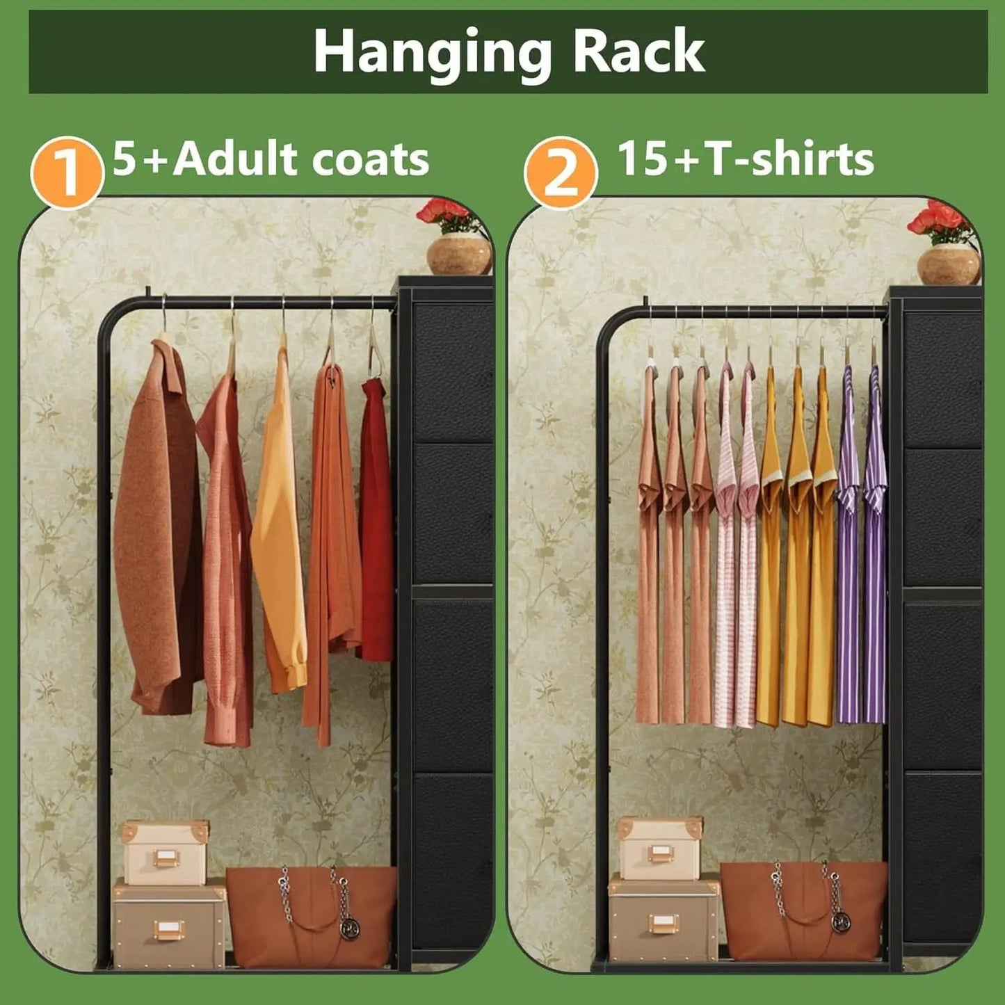 Dresser With Hanging Rack And 4 Drawers Black 44 Inch Tall from PriceLows™