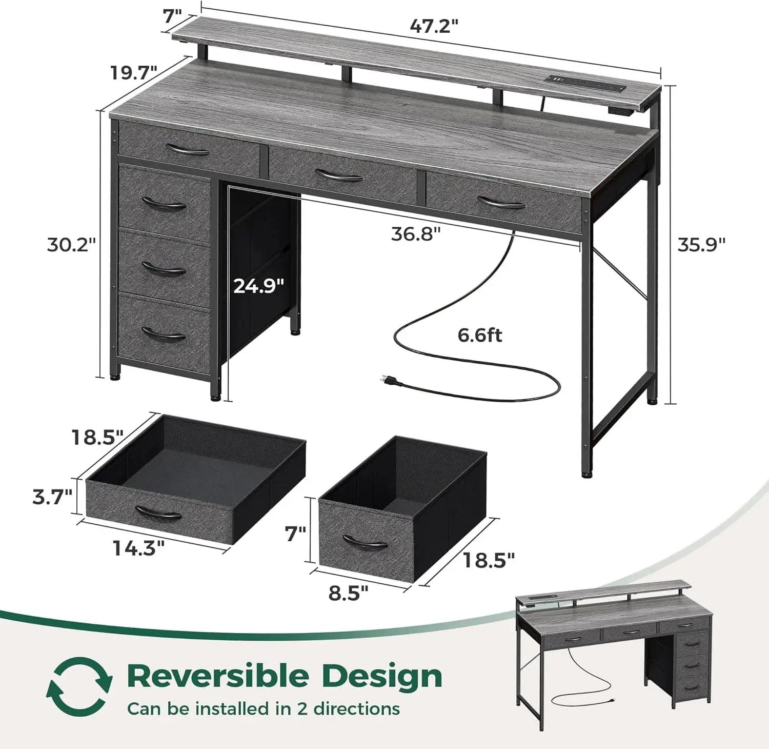 47 Inch Grey Gaming Desk With LED Lights And Drawers from PriceLows™