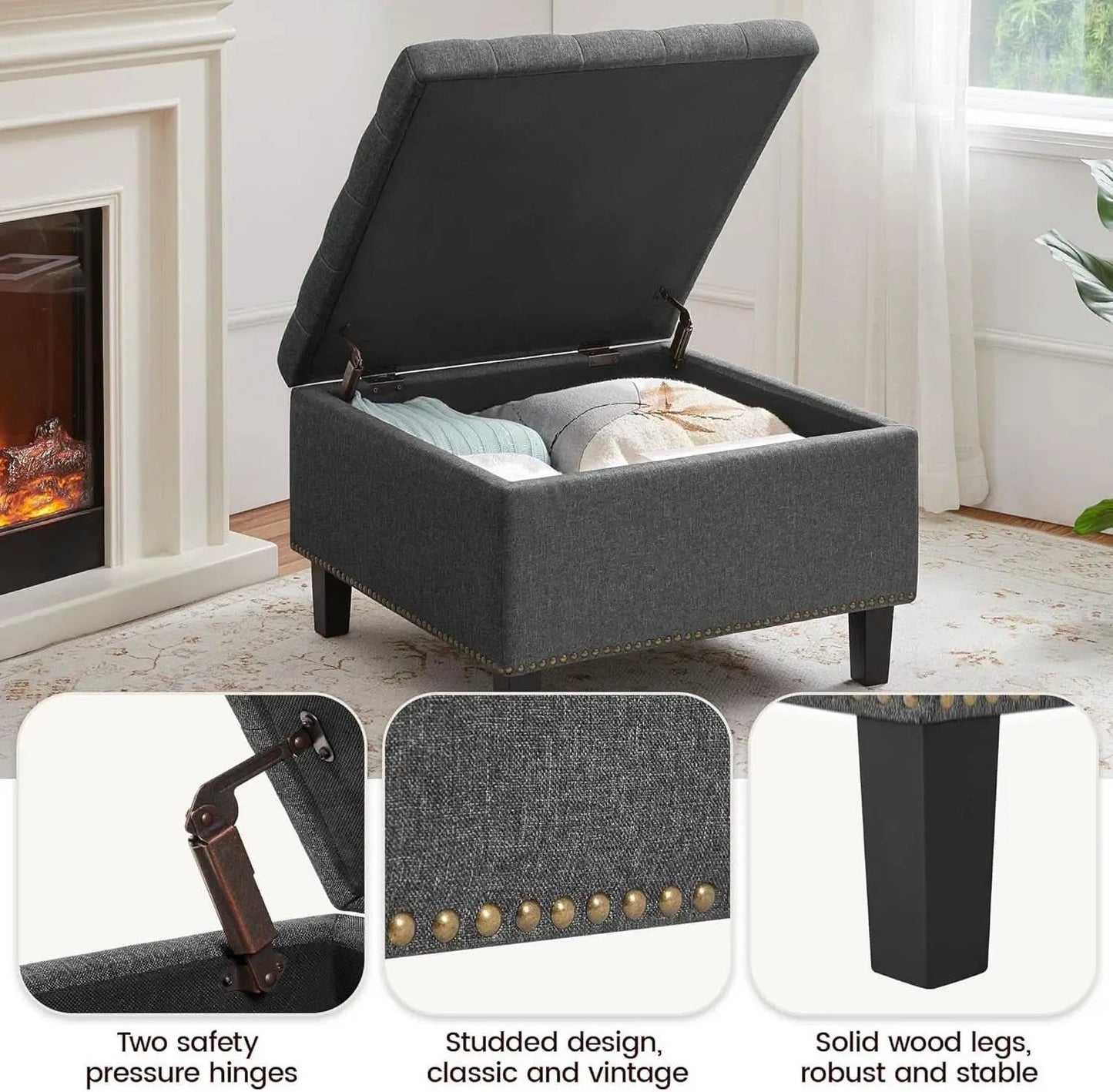 28 Inch Entryway Ottoman Bench Charcoal With Storage from PriceLows™