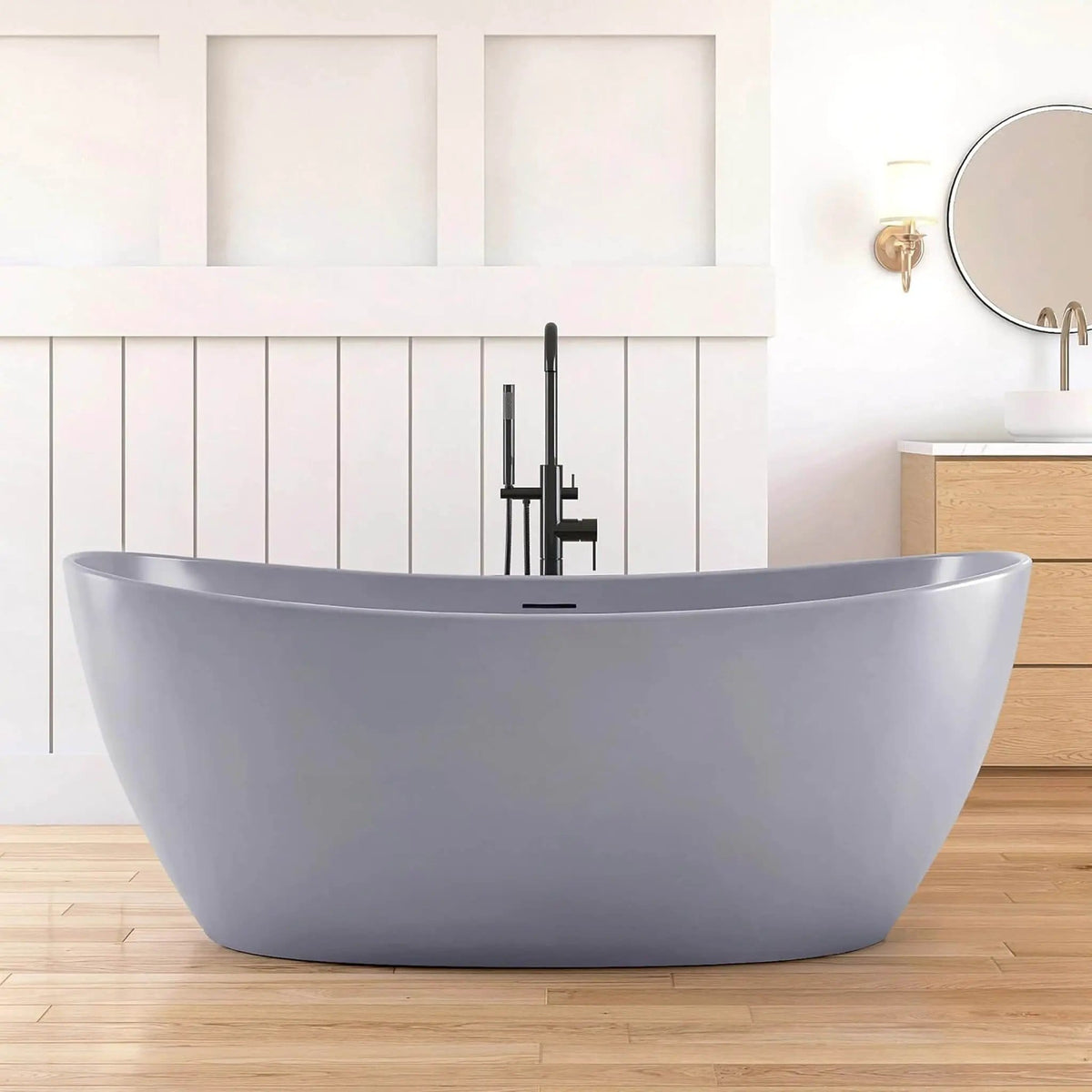 Freestanding Modern Oval Stone Resin Soaking Tub With Overflow Drain (Style 2) | Stone | Bathtub | Bathroom