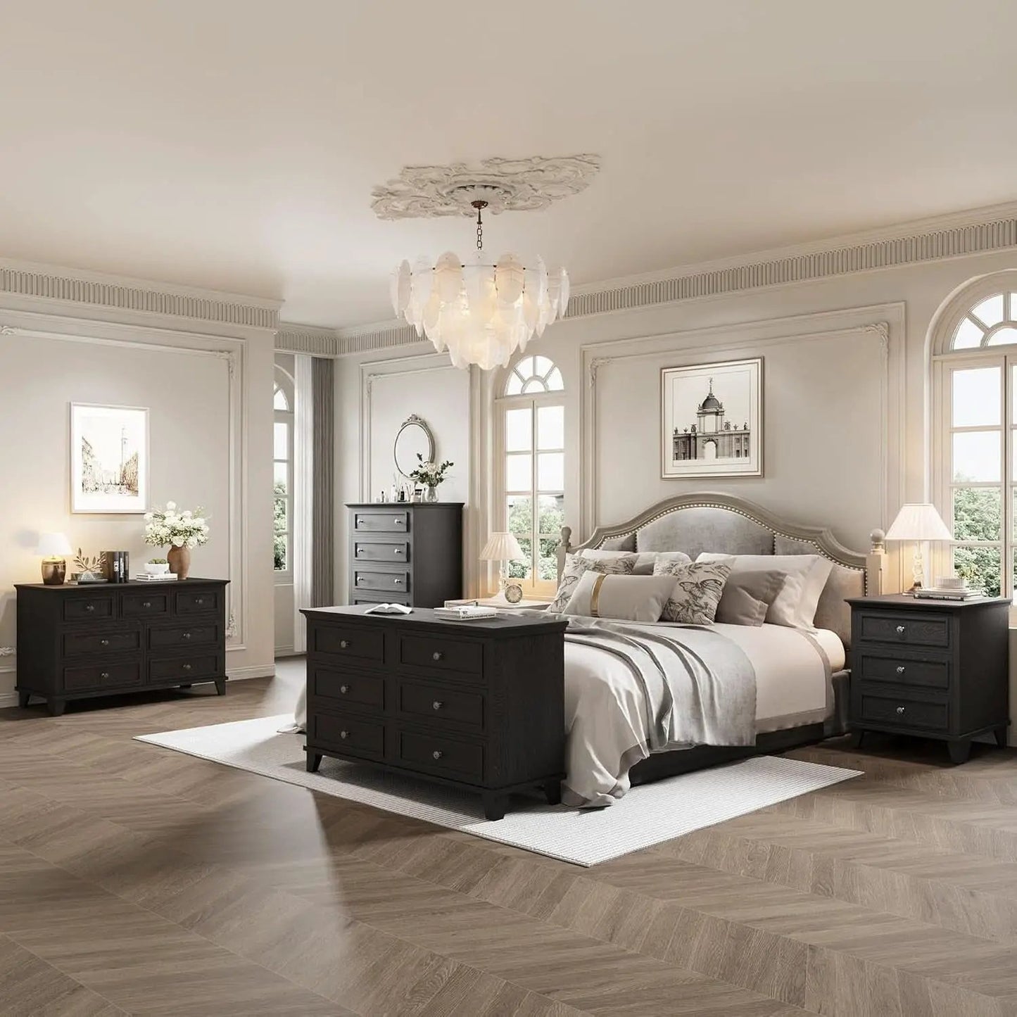 Black Antiqued Traditional Six Drawer Dresser Chest from PriceLows™