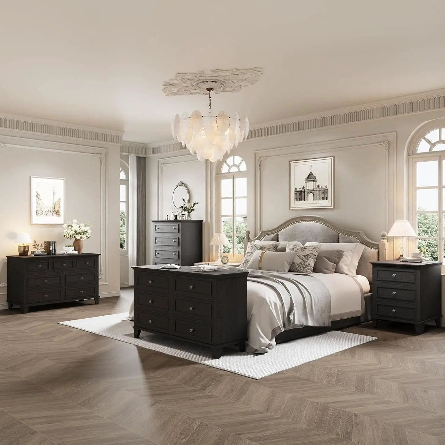 Black Antiqued Traditional Six Drawer Dresser Chest from PriceLows™