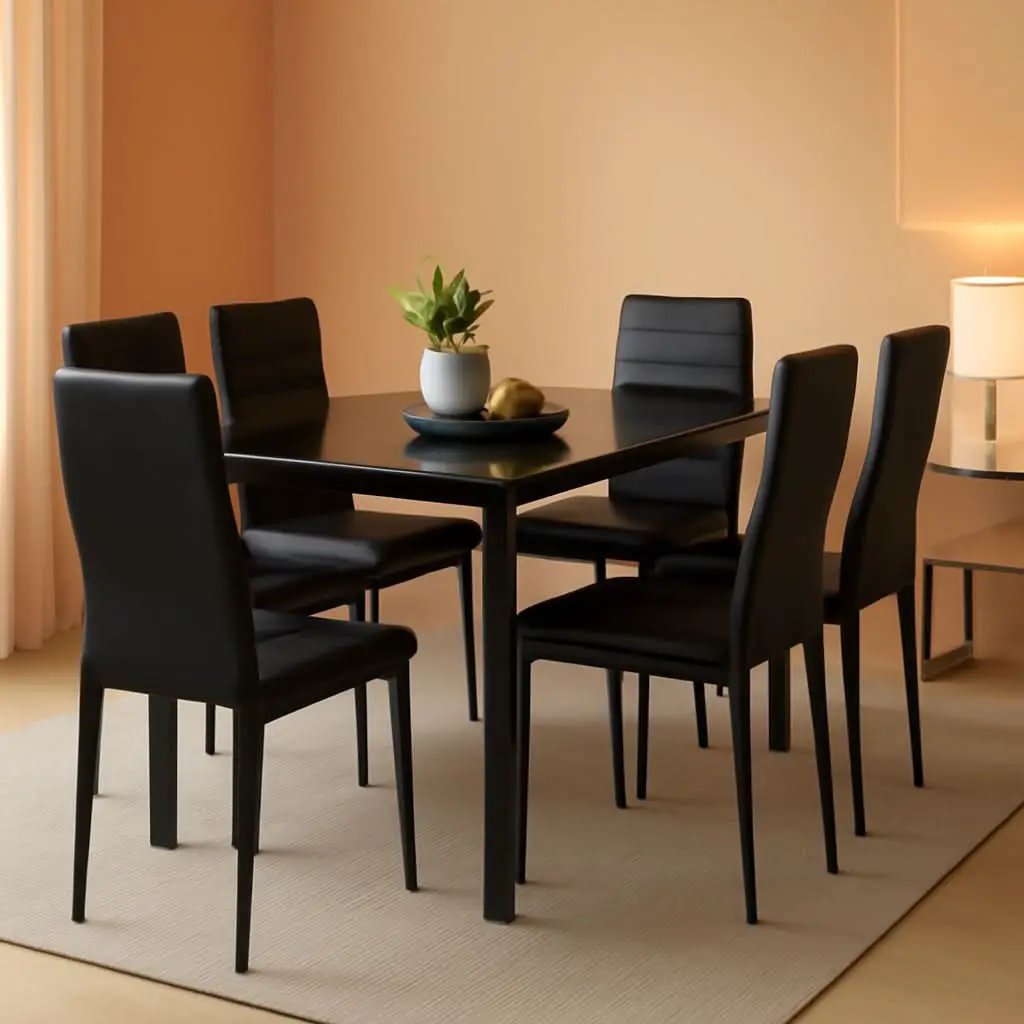 Tempered Glass Ultra Lux Countertop Dining Table Set Black 51 Inch from PriceLows™