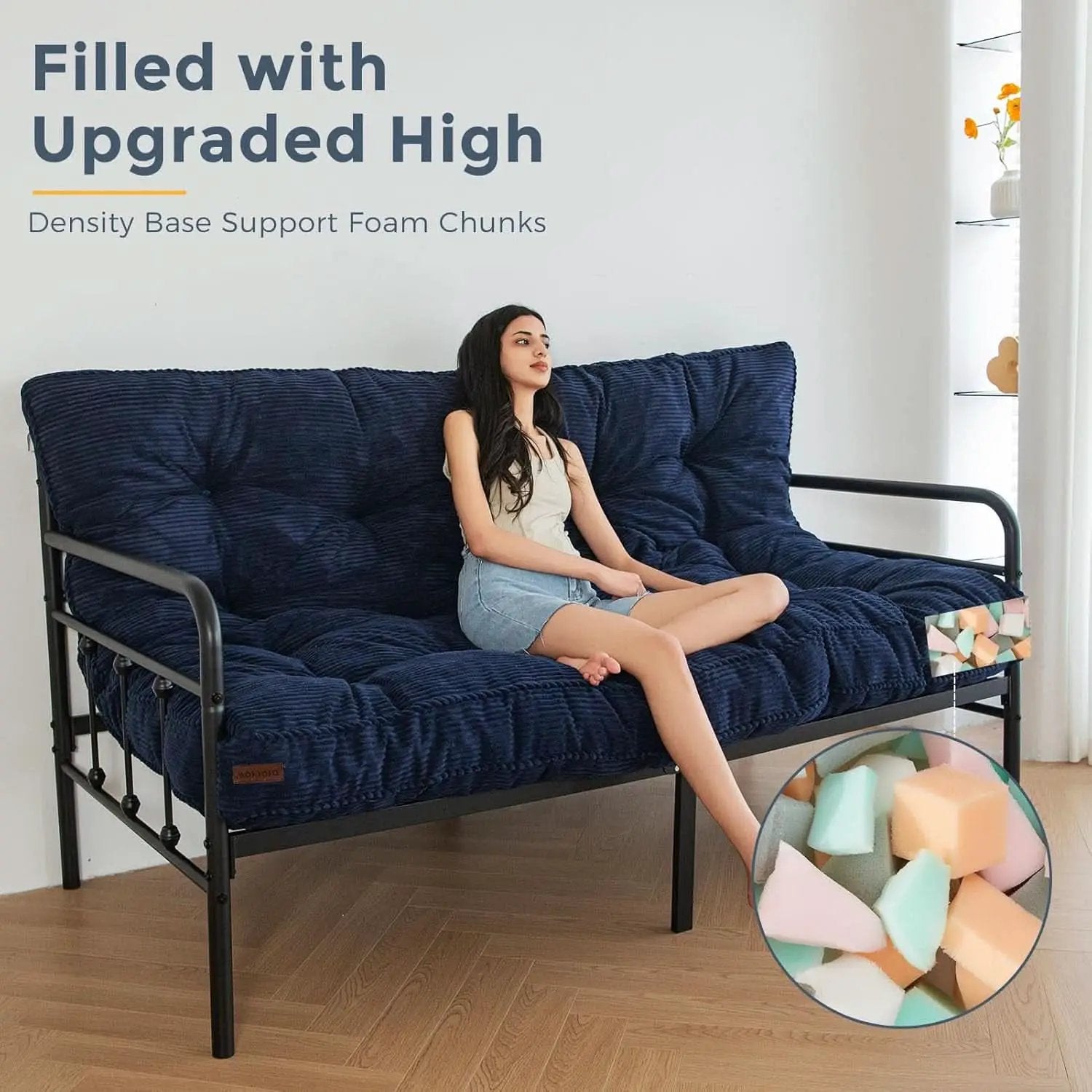 6-Inch Full-Size Futon Mattress Navy Tufted Shredded Foam from PriceLows™