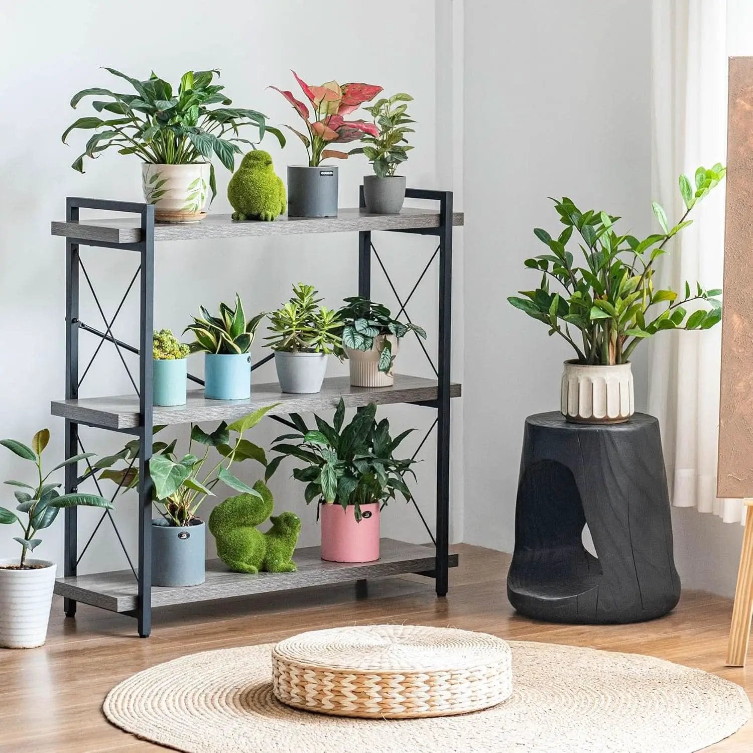 Three Tier Industrial Bookshelf With Rustic Open Metal Frame from PriceLows™