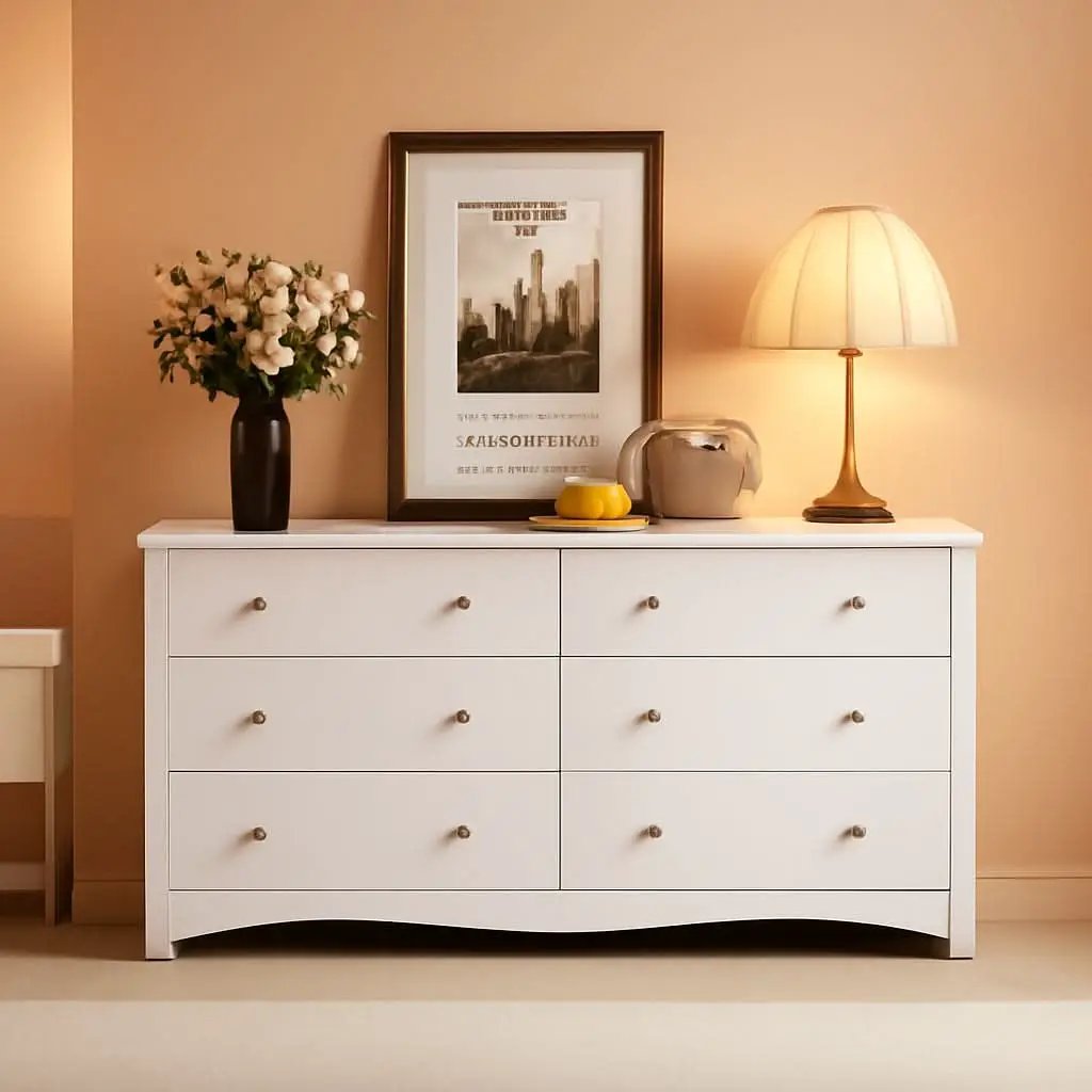 Dresser With 6 Drawers And TV Stand White Wood Storage from PriceLows™