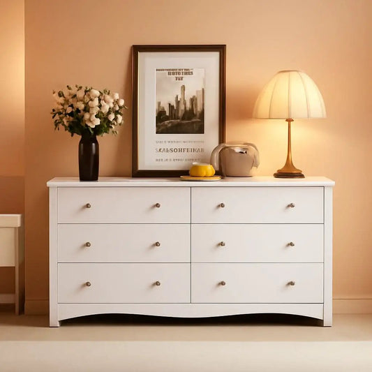 Dresser With 6 Drawers And TV Stand White Wood Storage from PriceLows™