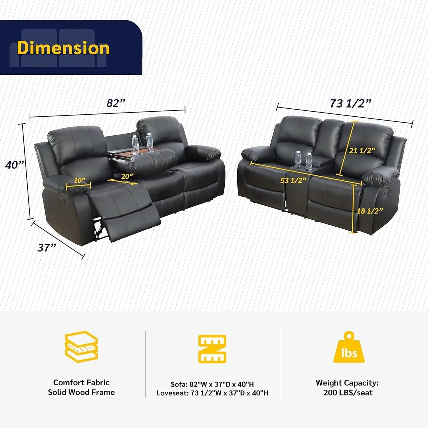 Black Living Room Recliner Set With Love Seat And Sofa from PriceLows™
