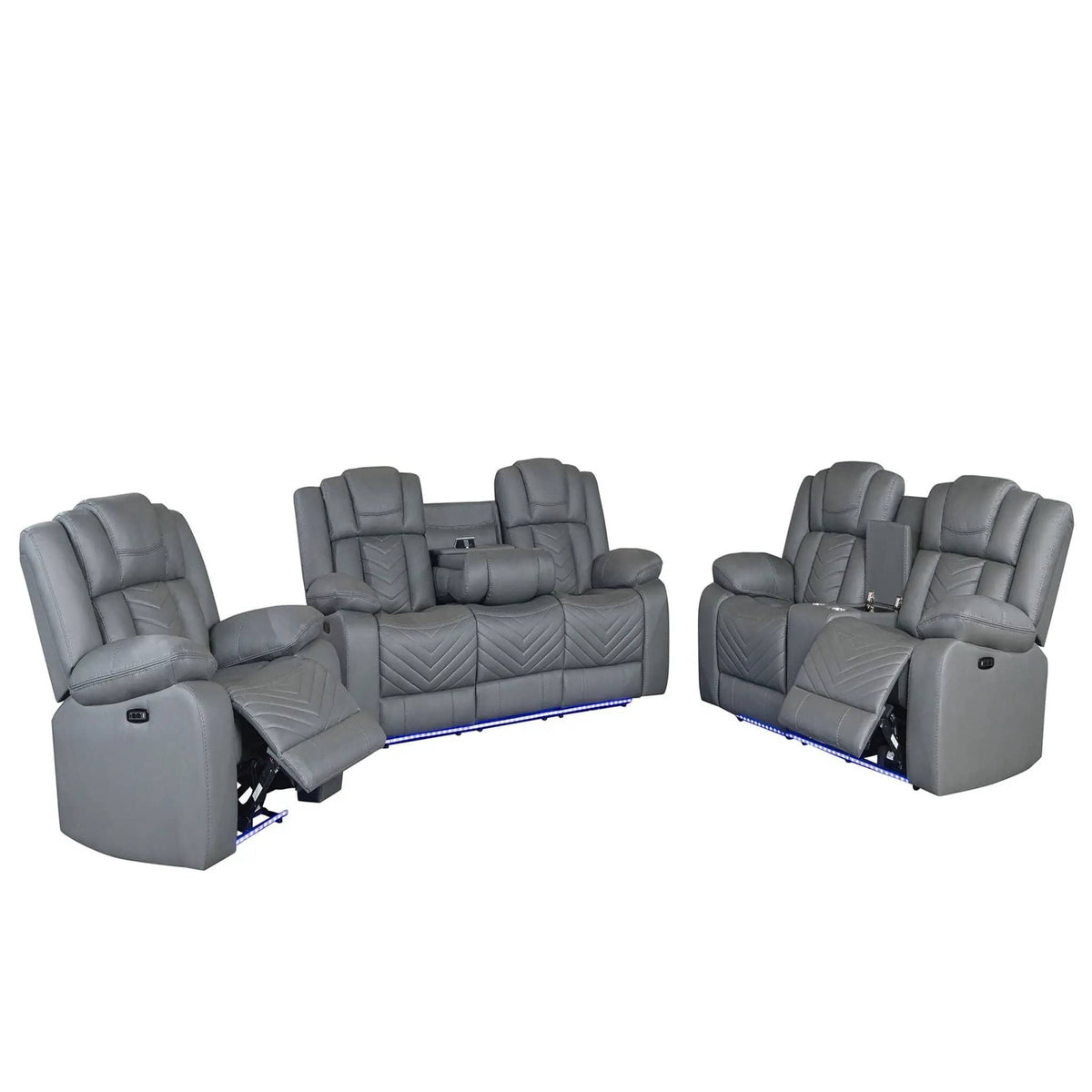 Raize Power Living Room Set With Storage Console And Cup Holders Reclining Sofa | Reclining Sofa & Loveseat | Fabric | Living Room