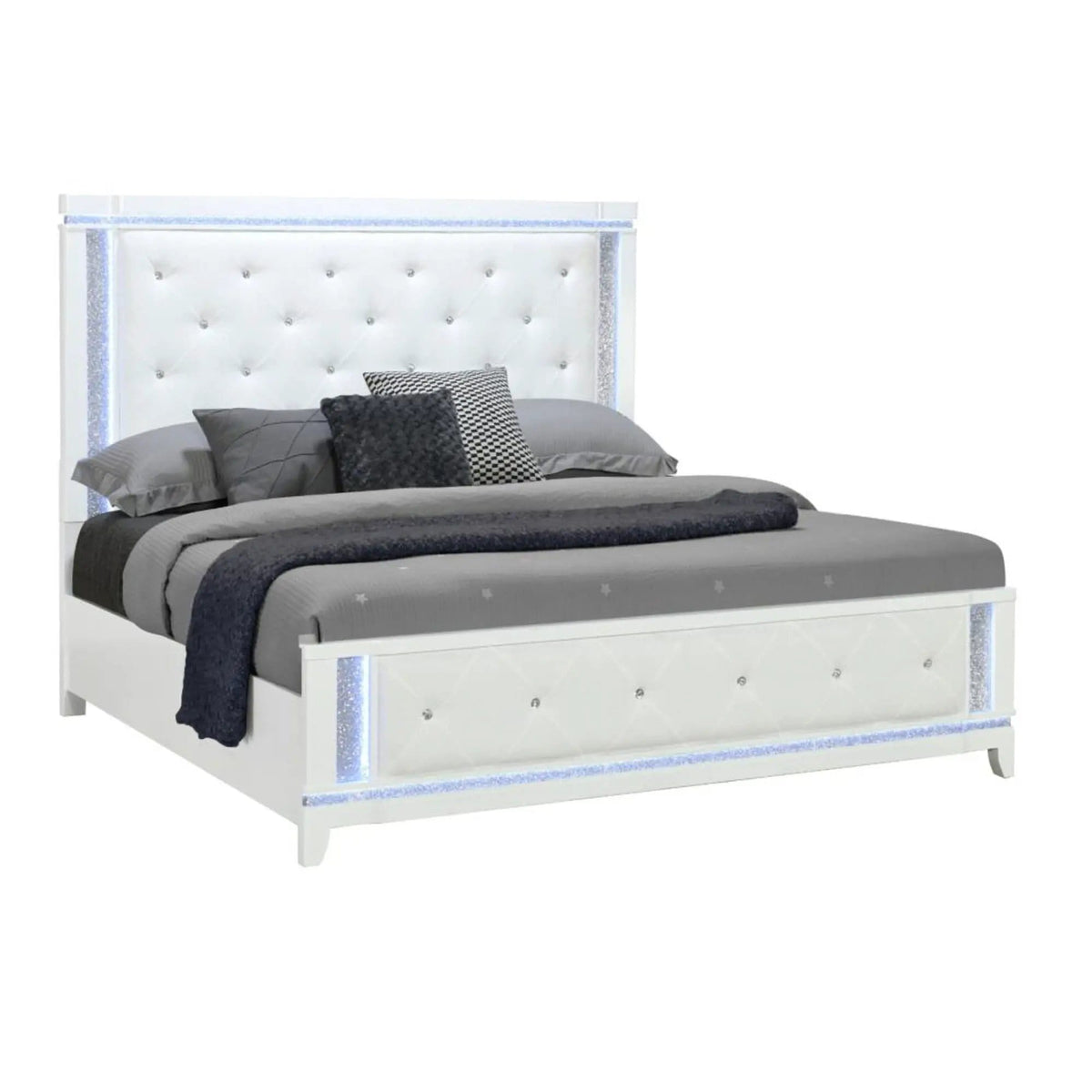Adalid Contemporary Bed With LED Lights | 3 Pieces | Fabric & Wood | Bedroom