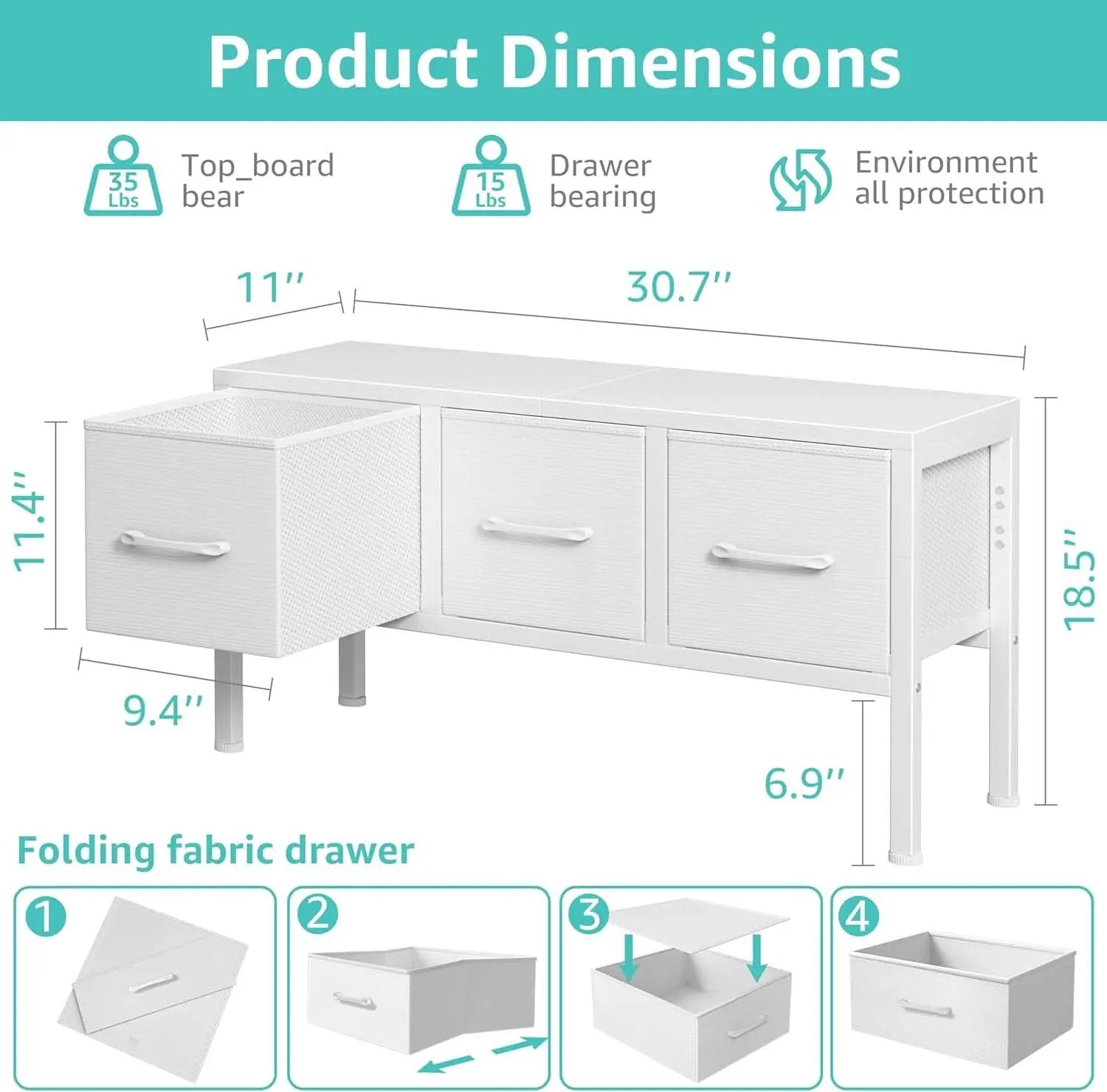 White Closet Storage Organizer With Fabric Drawers from PriceLows™