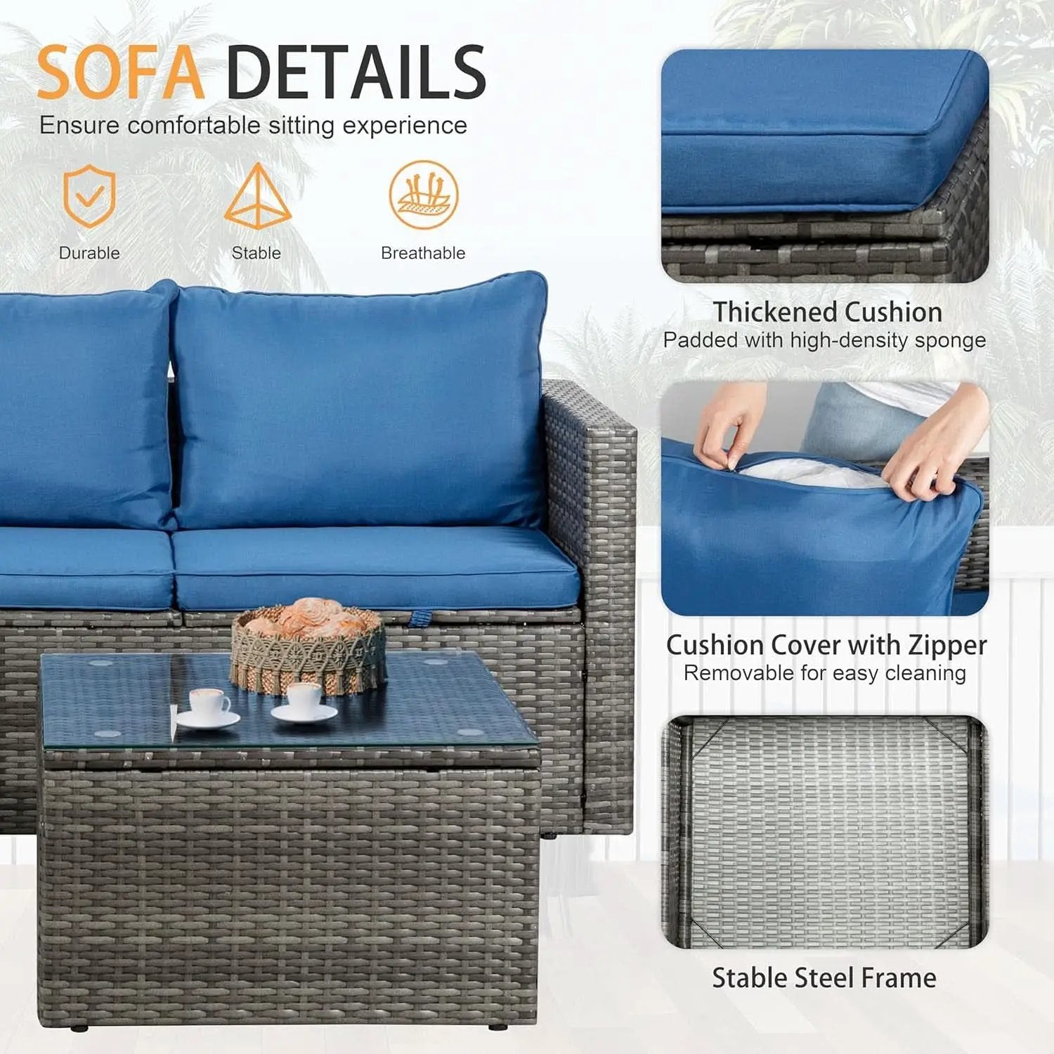 3-Piece Outdoor Wicker Sofa Set with Glass Table from PriceLows™