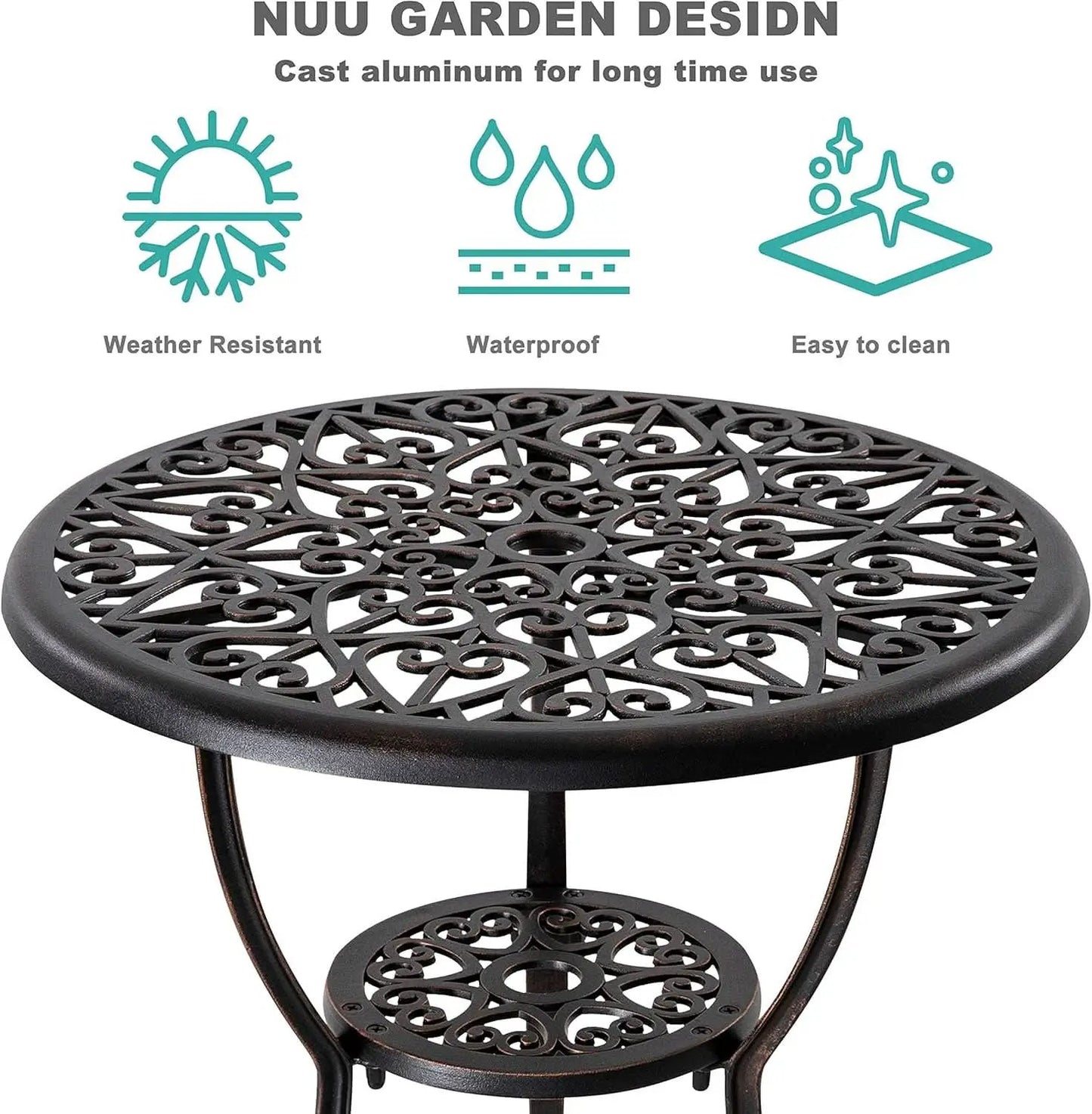 Black Bistro Set Umbrella Hole Cast Aluminum Outdoor Patio from PriceLows™
