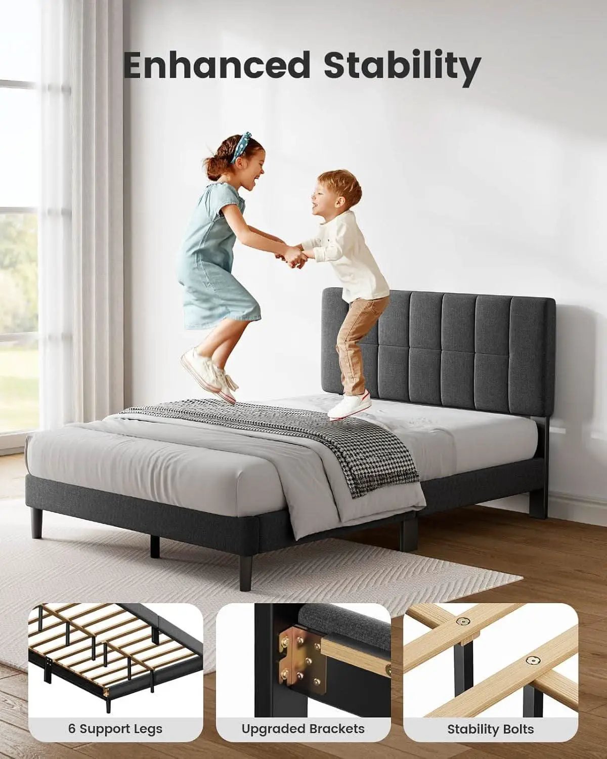 Full Size Upholstered Bed Frame With Adjustable Headboard from PriceLows™