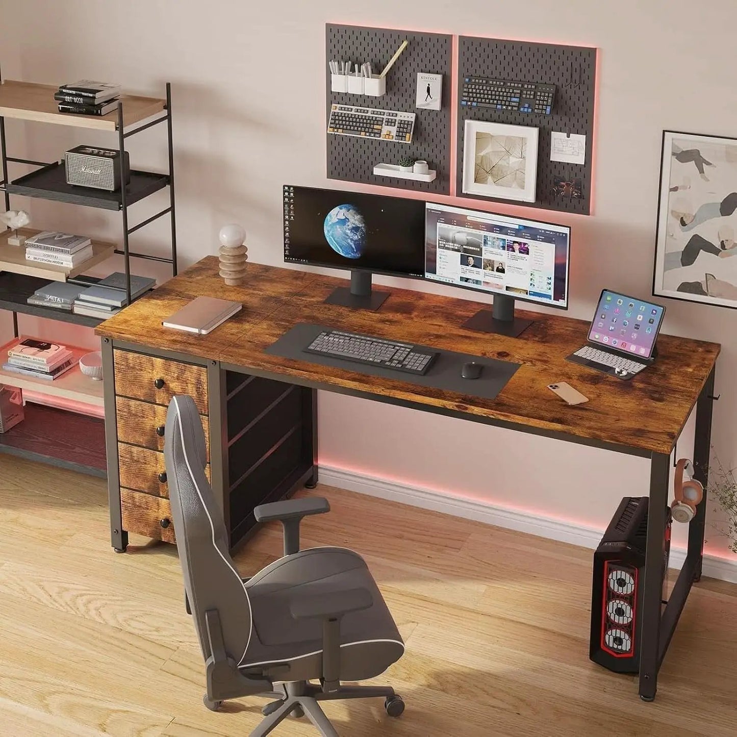 55 Inch Computer Desk With Fabric Drawers Home Office from PriceLows™