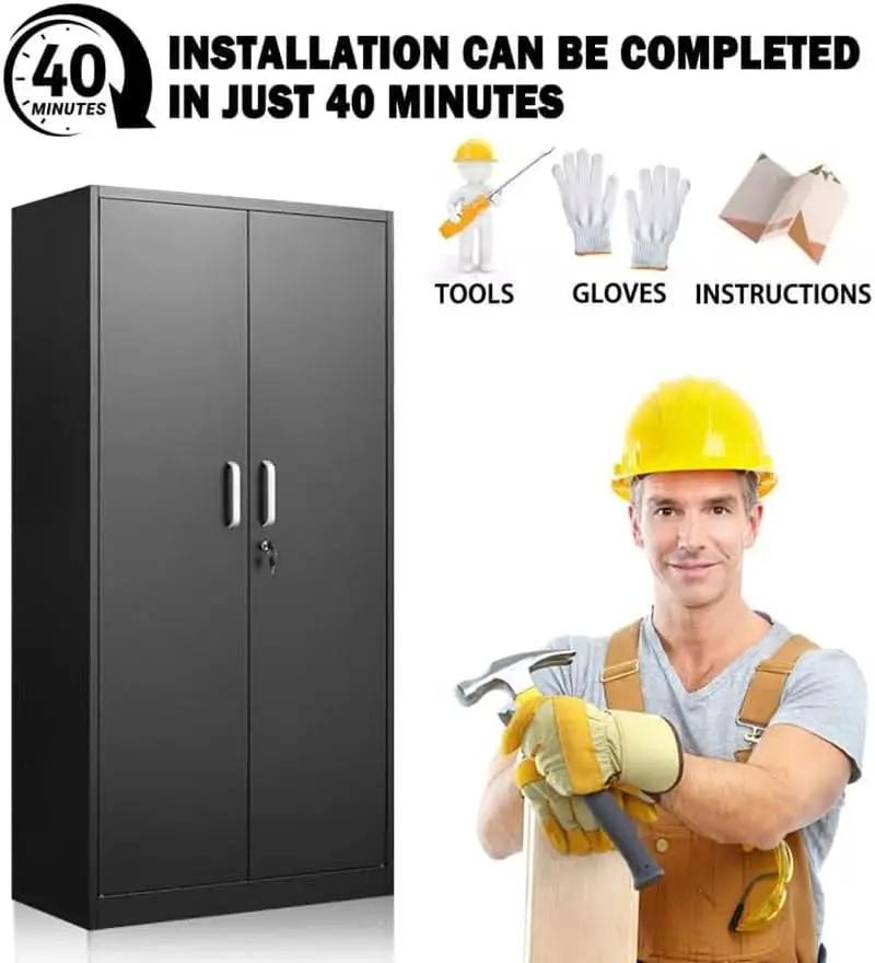 Black Metal Storage Cabinet With Locking Adjustable Shelves from PriceLows™