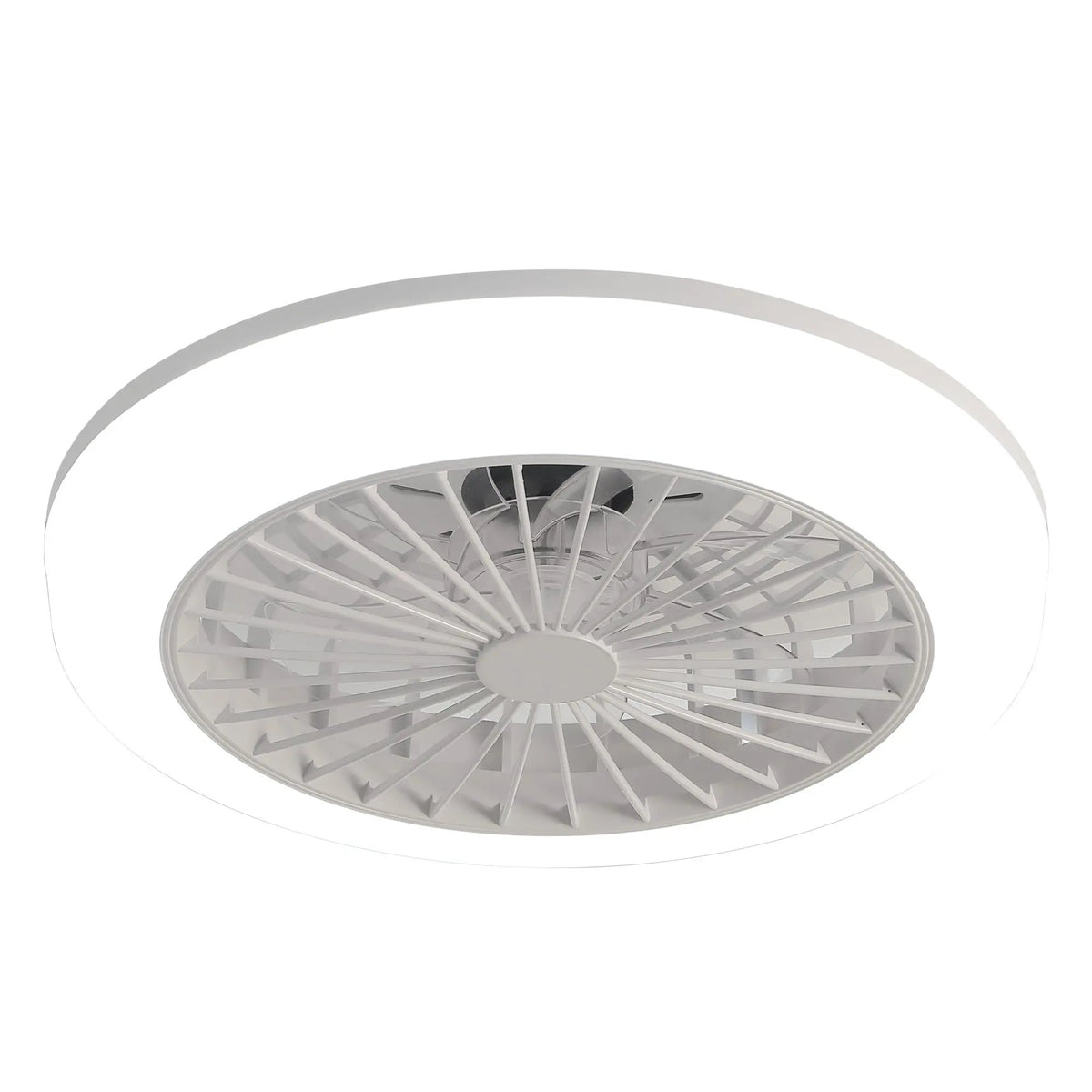 Enclosed Flush Mount Ceiling Fan | Bladeless Low Profile | Light And Remote | White