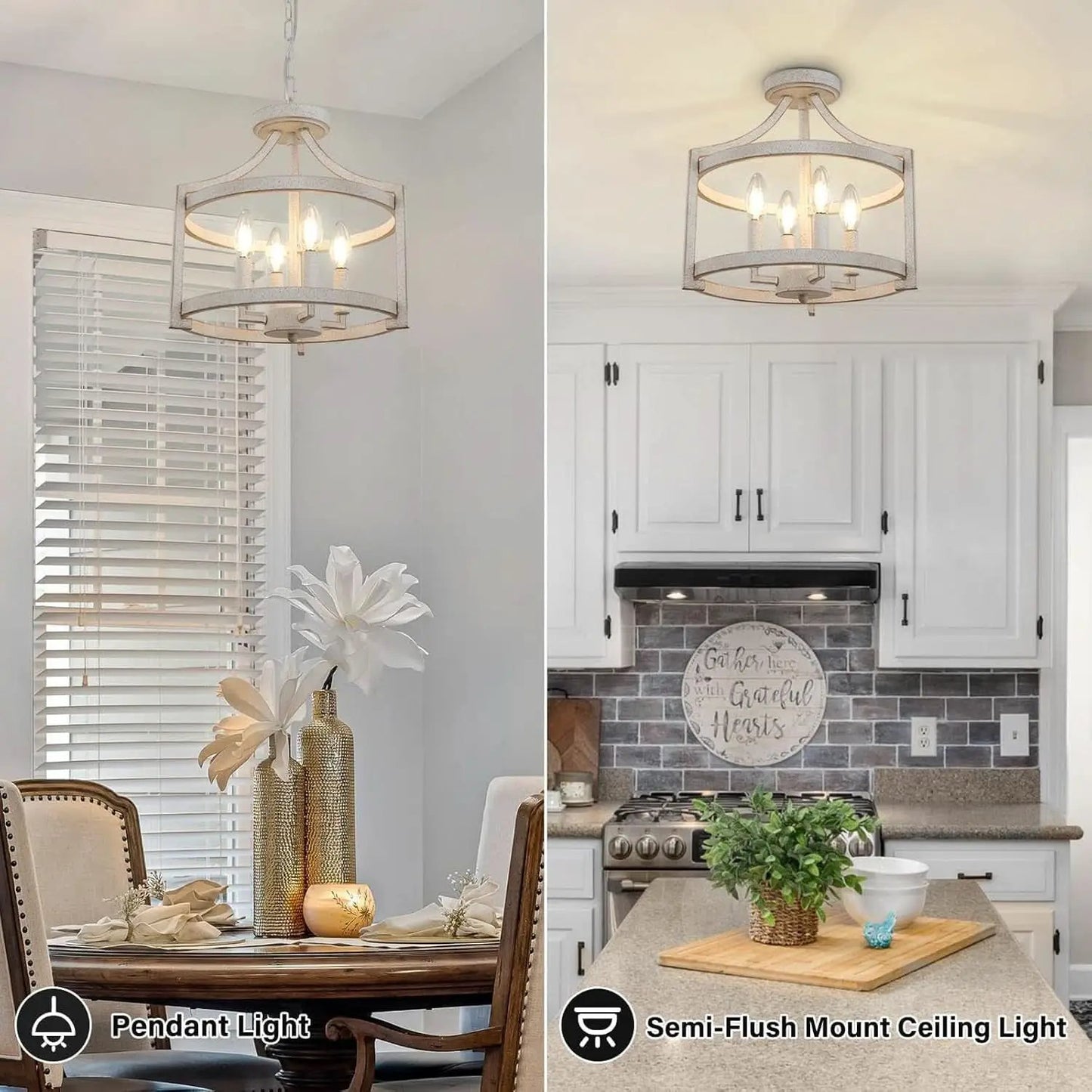 Distressed White 4 Light Farmhouse Chandelier Convertible Mount from PriceLows™