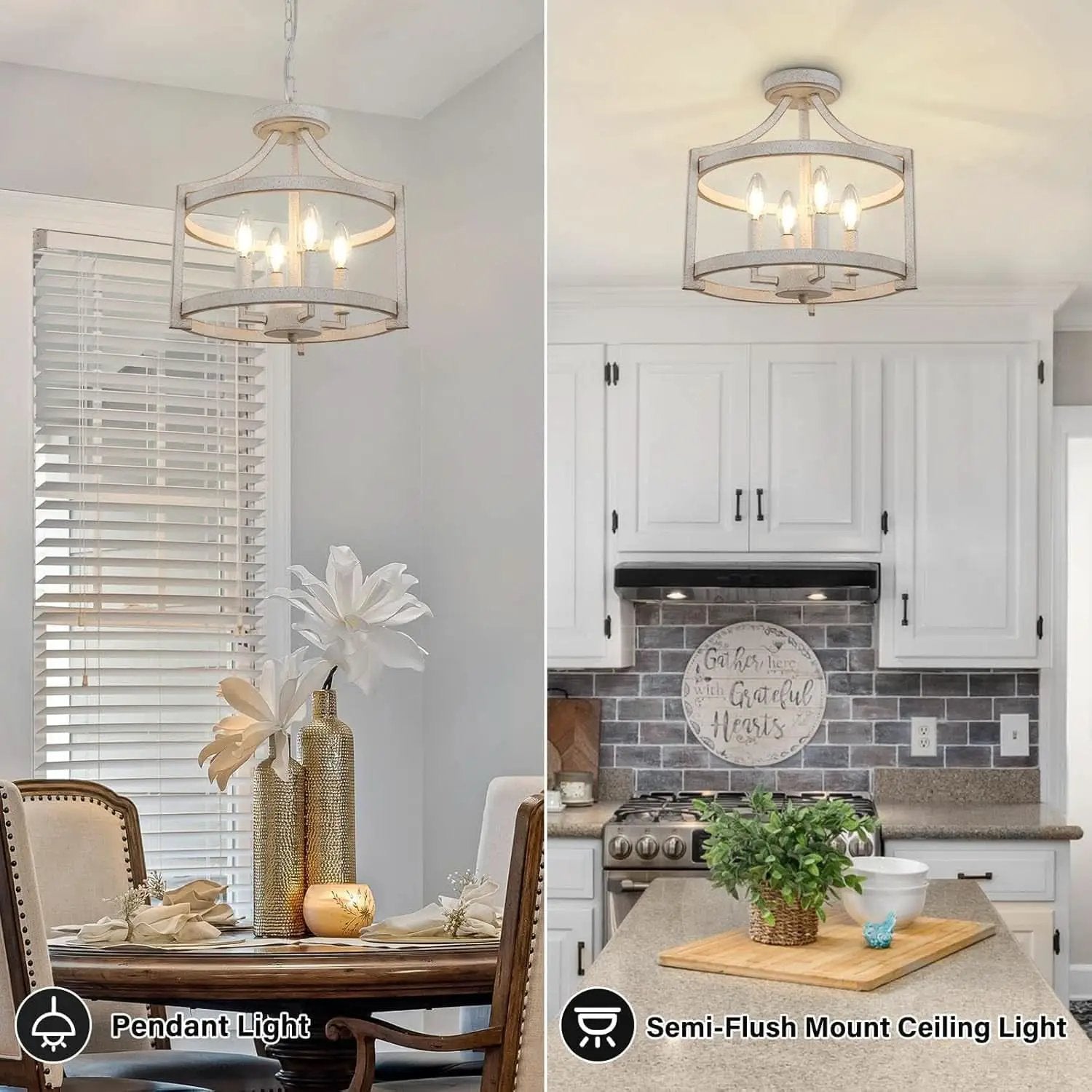 Distressed White 4 Light Farmhouse Chandelier Convertible Mount from PriceLows™