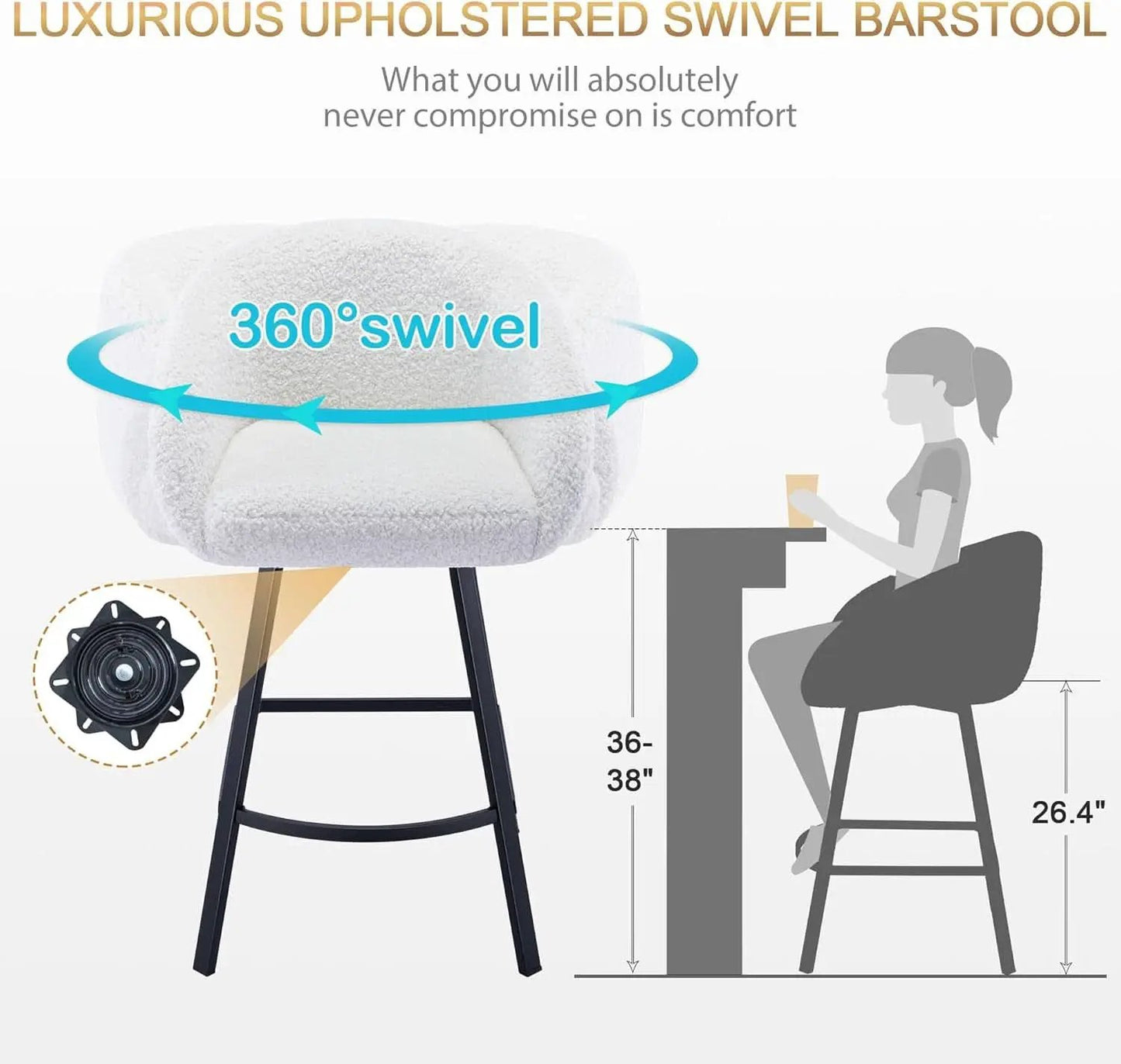 26 Inch Swivel Counter Stool White Sherpa Upholstered Bar Stool For Kitchen Counter from PriceLows™