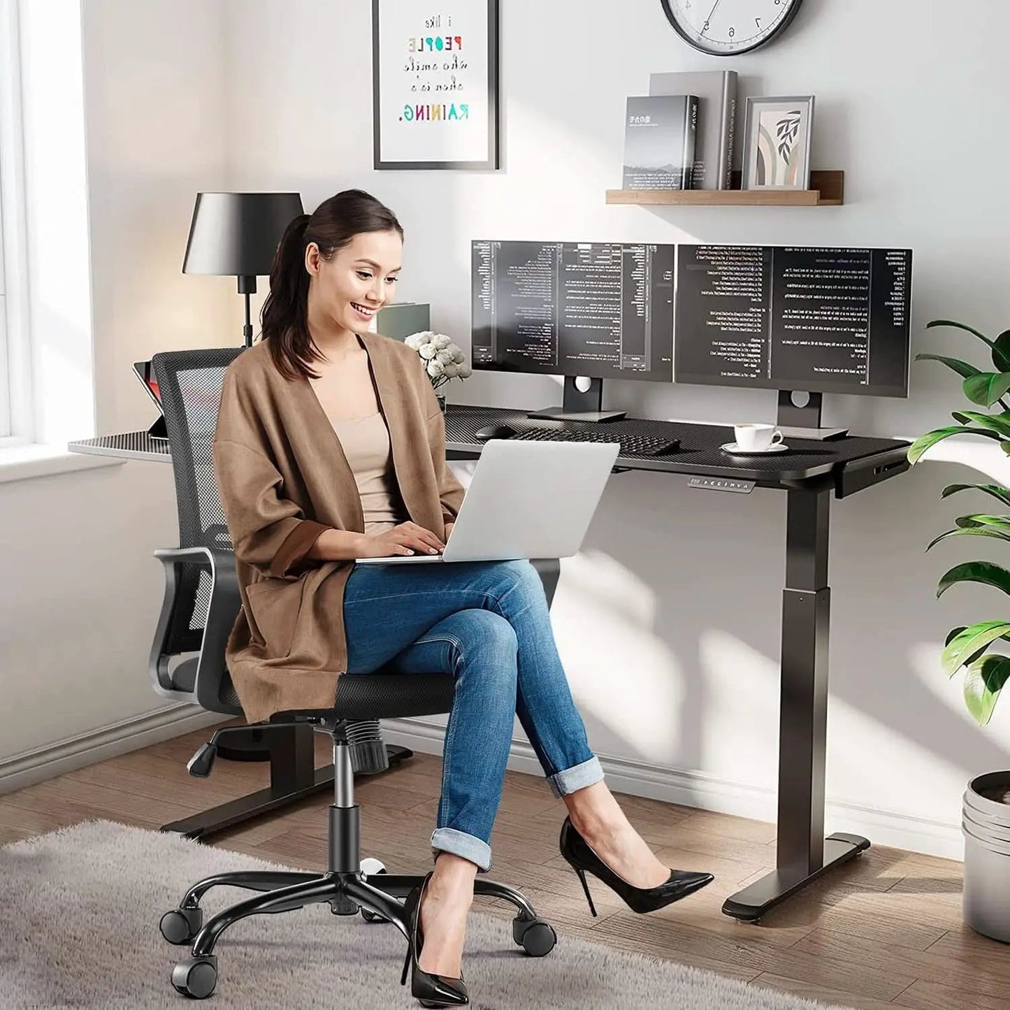 Black Ergonomic Mesh Office Chair With Armrests And Wheels from PriceLows™