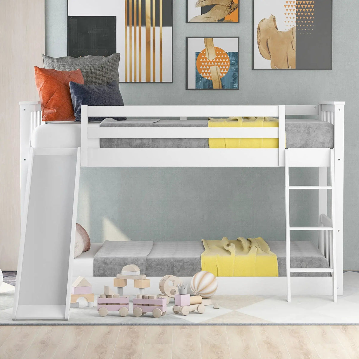 Bunk Bed | Convertible Slide And Ladder | Solid Pine Wood | Easy Access Design