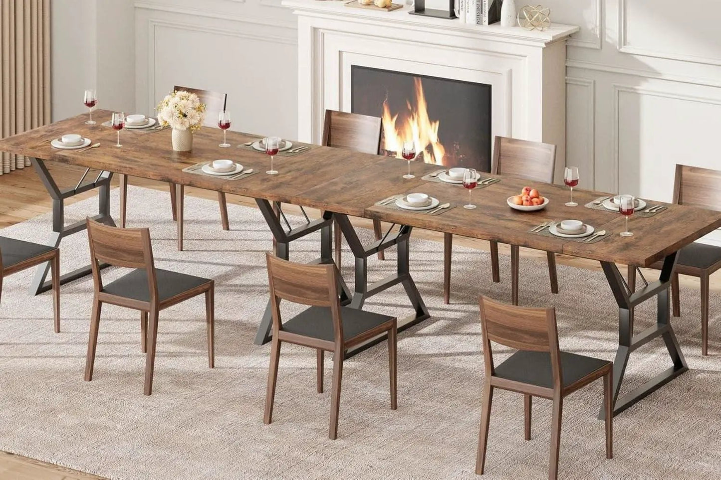 70.9 Inch Farmhouse Dining Table With X Shaped Metal Legs from PriceLows™