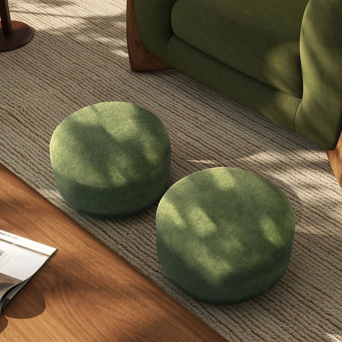 Fuji Mushroom Footstool Ottoman | Faux Shearling Upholstery | 15 Inch Diameter | Compact Size