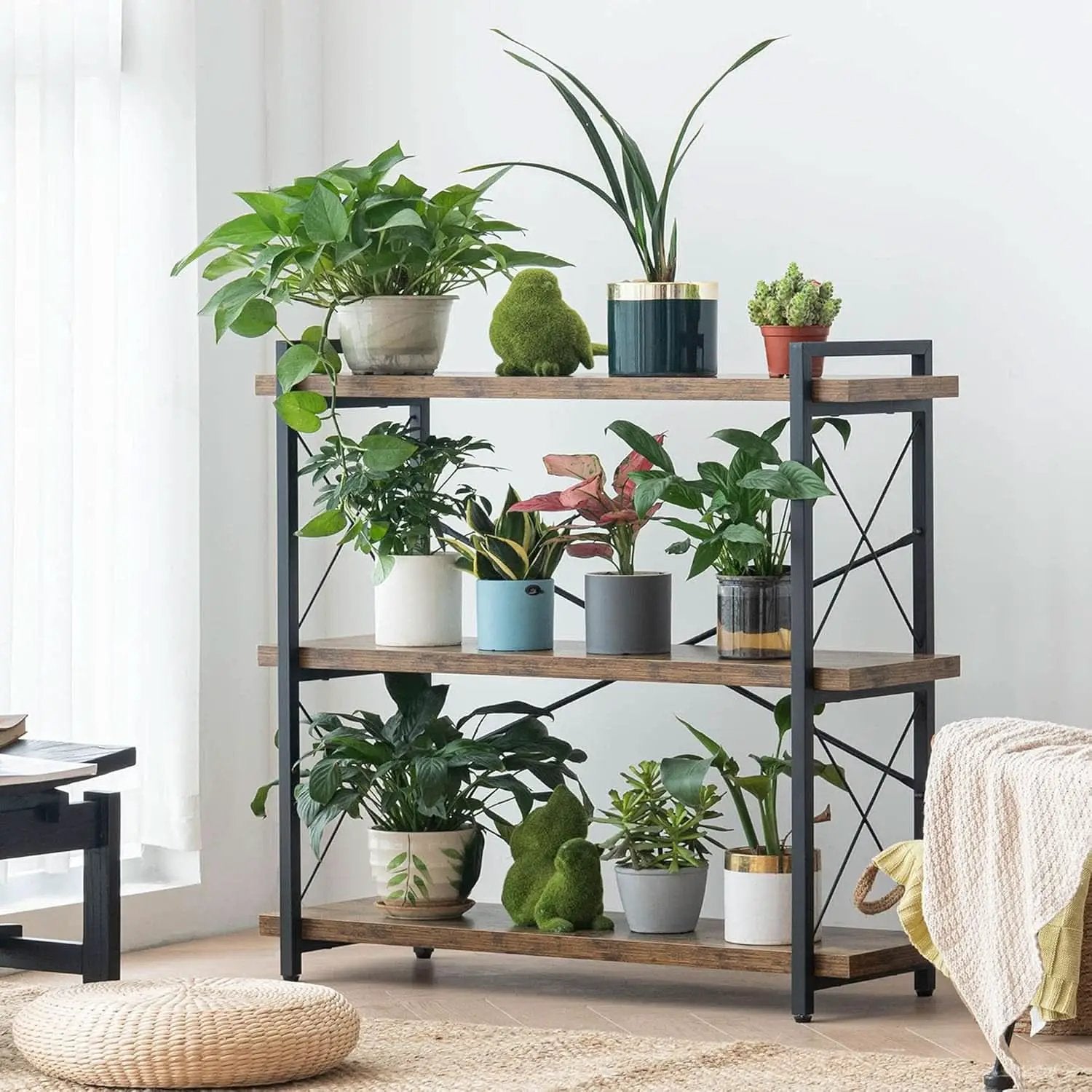 3 Tier Industrial Bookshelf Rustic Wood And Metal Open from PriceLows™
