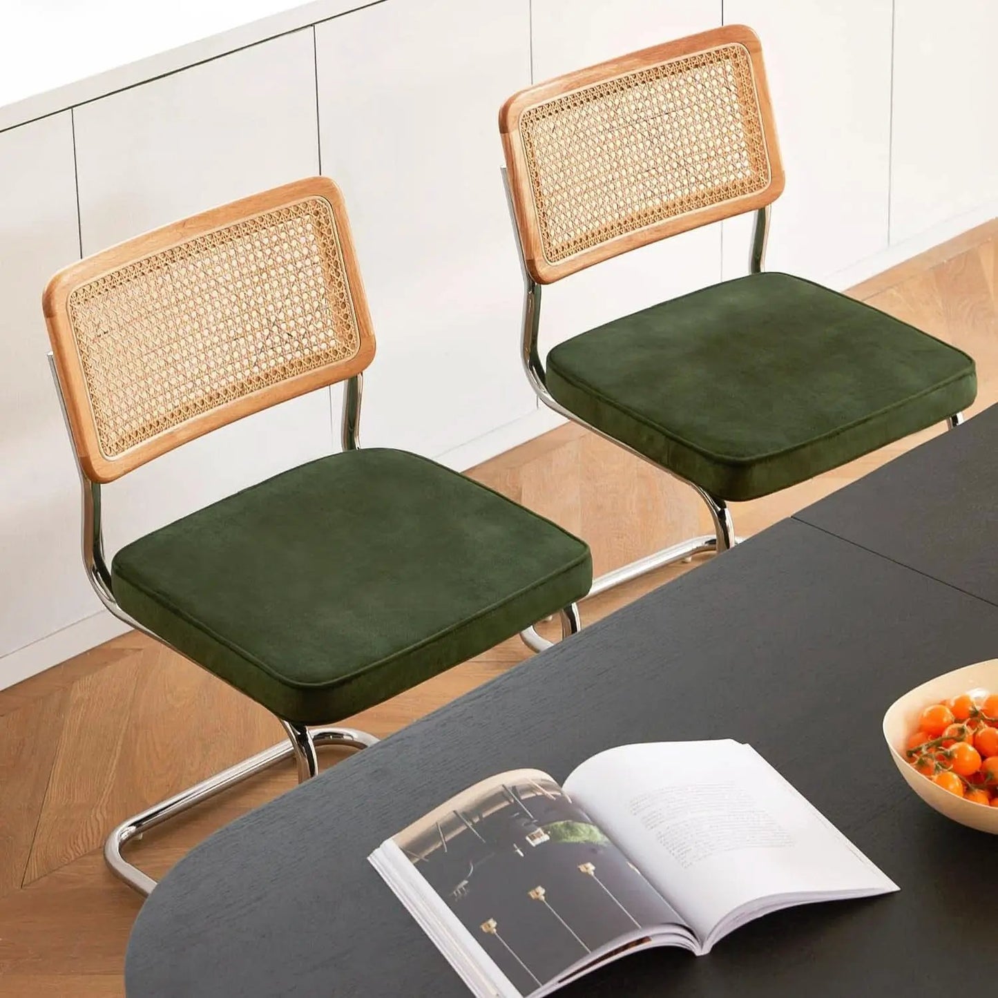 Green Rattan Dining Chairs FourPiece ChromeFinish Set from PriceLows™