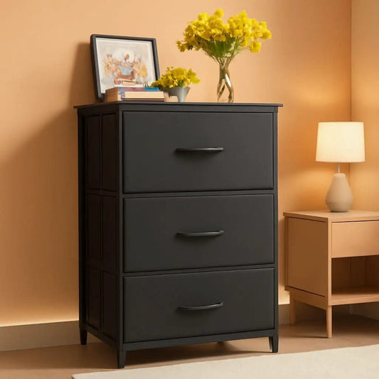 Black 3 Drawer Dresser Nightstand For Bedroom Compact from PriceLows™