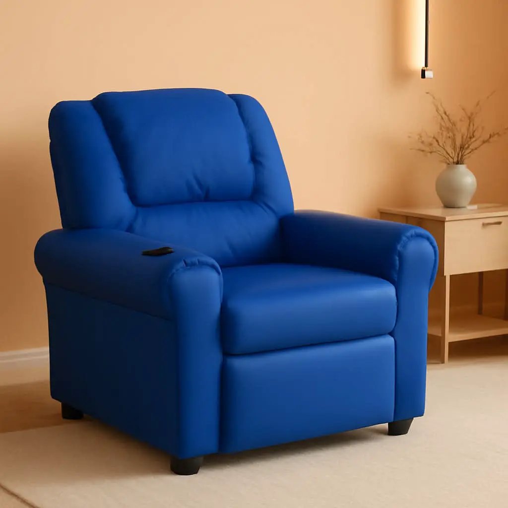 Vana Vinyl Kids Recliner Blue With Cup Holder And Headrest from PriceLows™