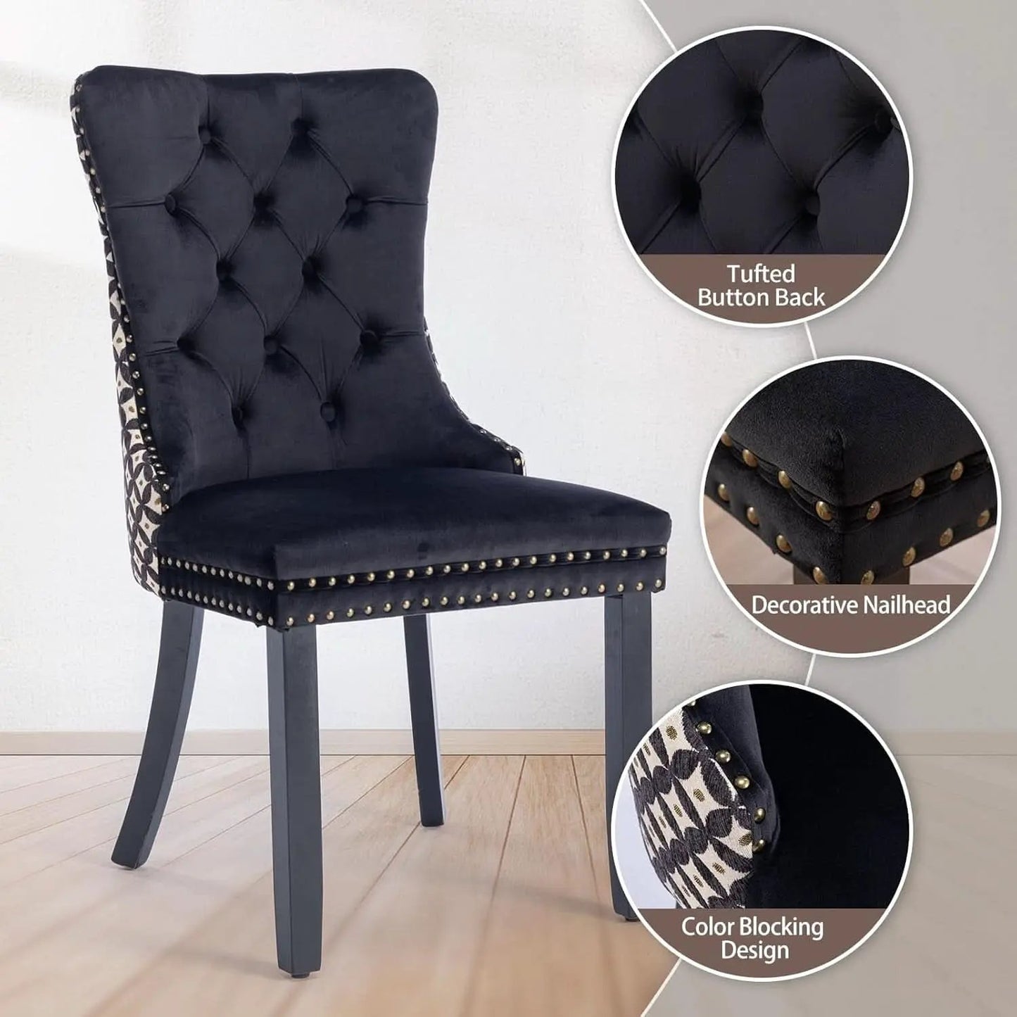 Velvet Tufted Dining Chairs Set Of 4 With Nailhead Trim from PriceLows™