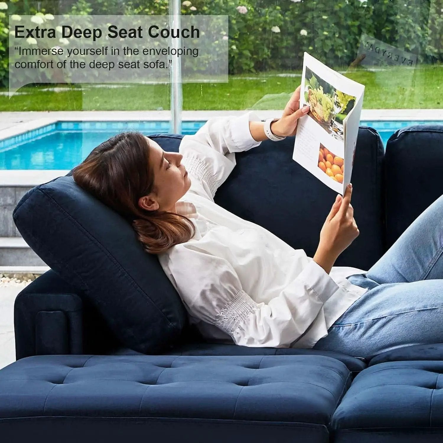 Velvet Modular Sectional Sofa With Storage Sleeper Blue from PriceLows™