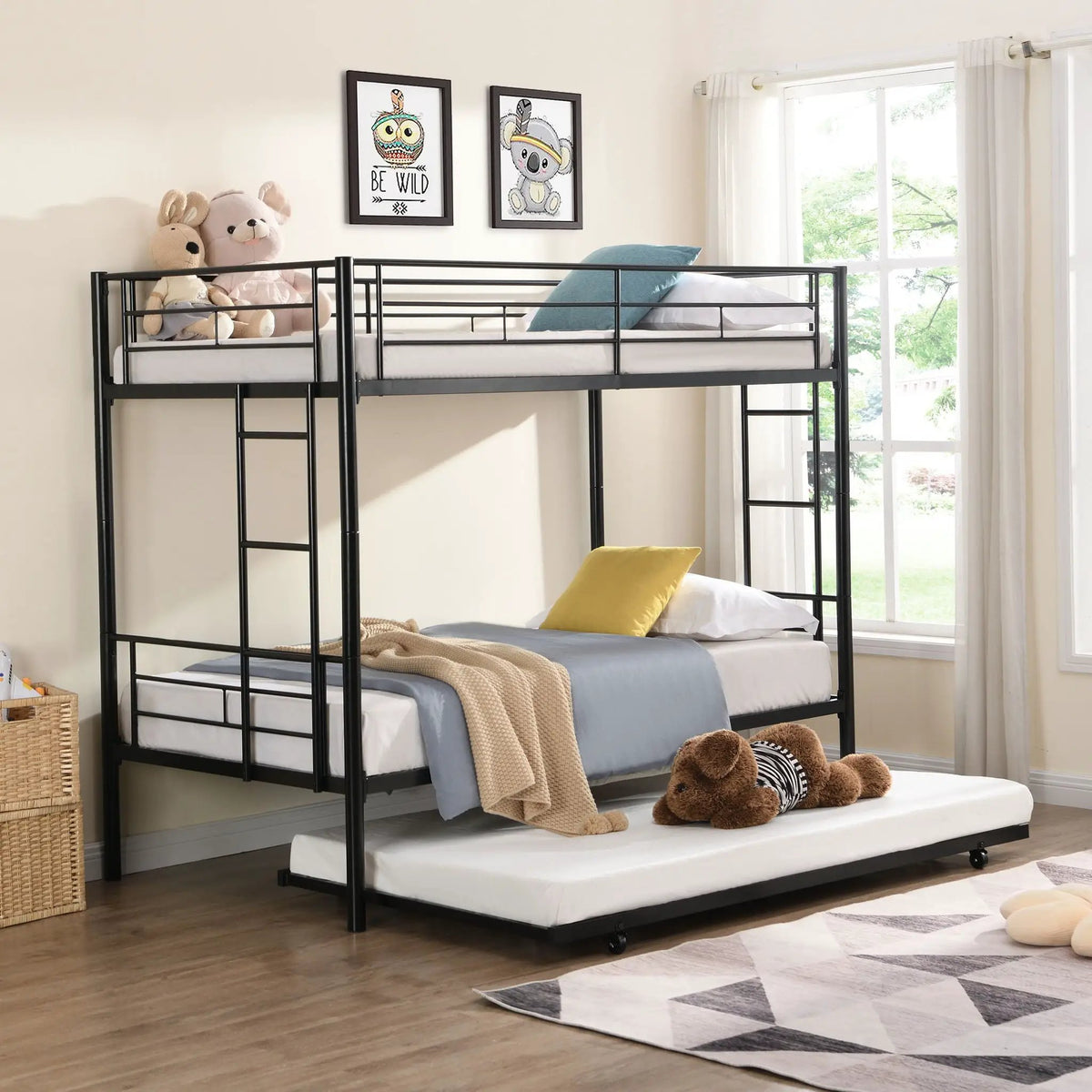 Bunk Bed With Trundle | Heavy Duty Steel | Space Saving | Twin Top