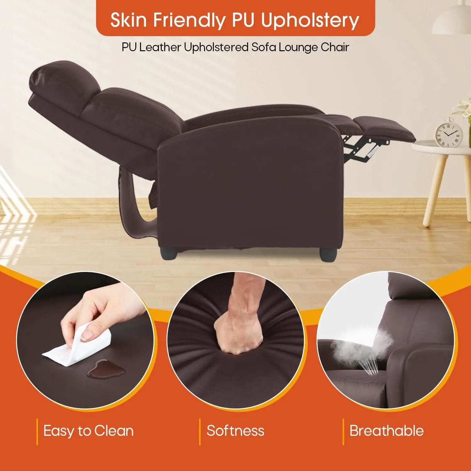 Recliner Chair Brown Adjustable Living Room Armchair from PriceLows™