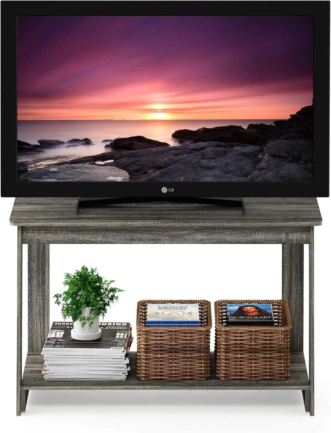 French Oak Grey TV Stand 35 Inch Wide For 37 Inch TV from PriceLows™