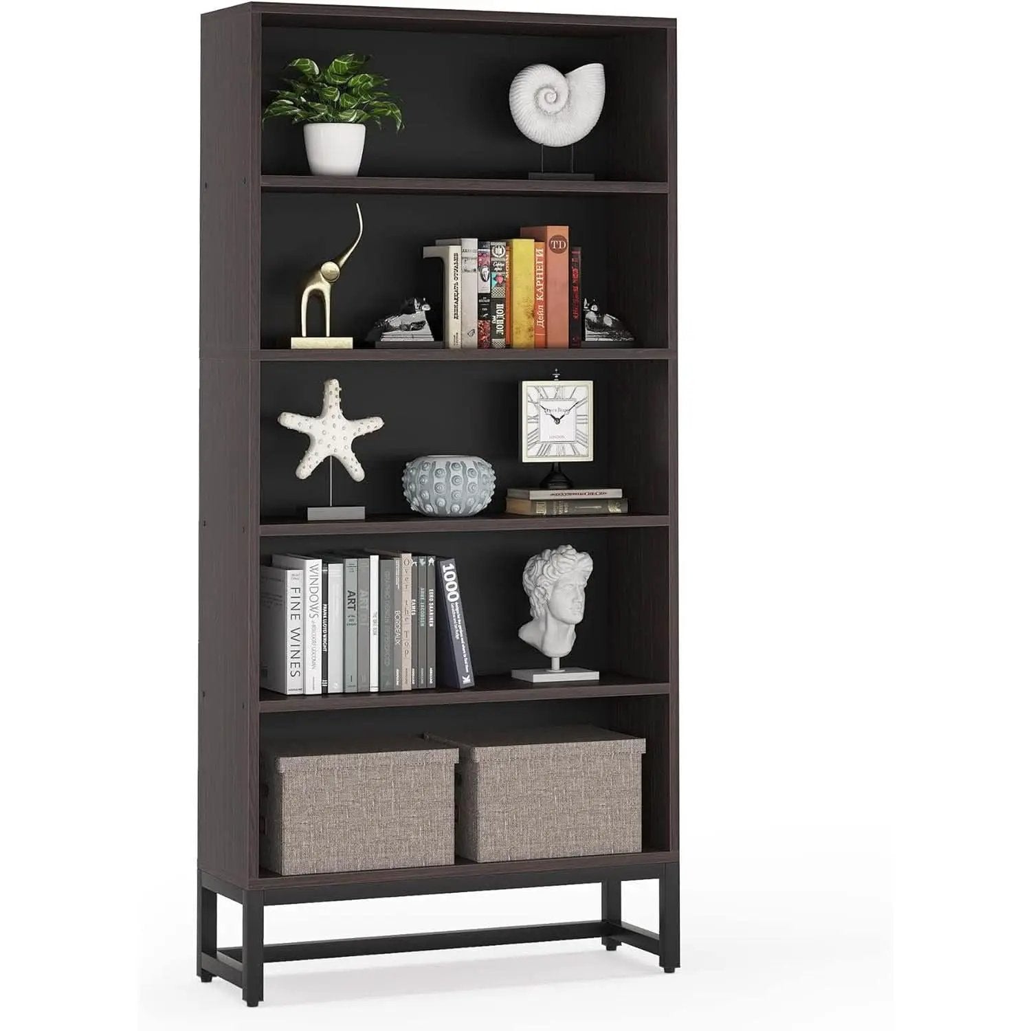 Tall Bookcase And Bookshelf 70.8 Inch Sandalwood Shelving from PriceLows™